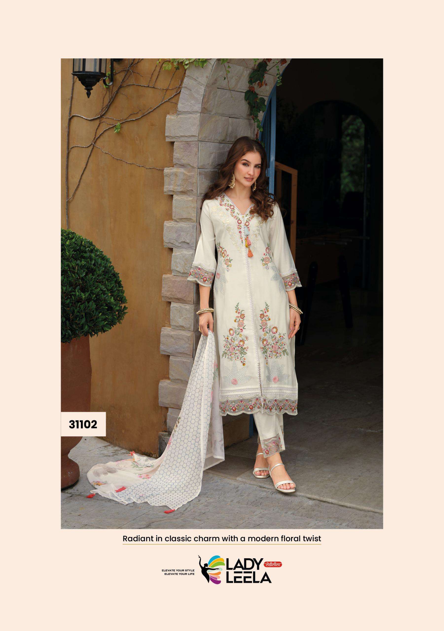 ZOYA BY LADY LEELA IN VISCOSE SILK KURTI WITH DAMAN & SLEEVE EMBROIDERY WORK 