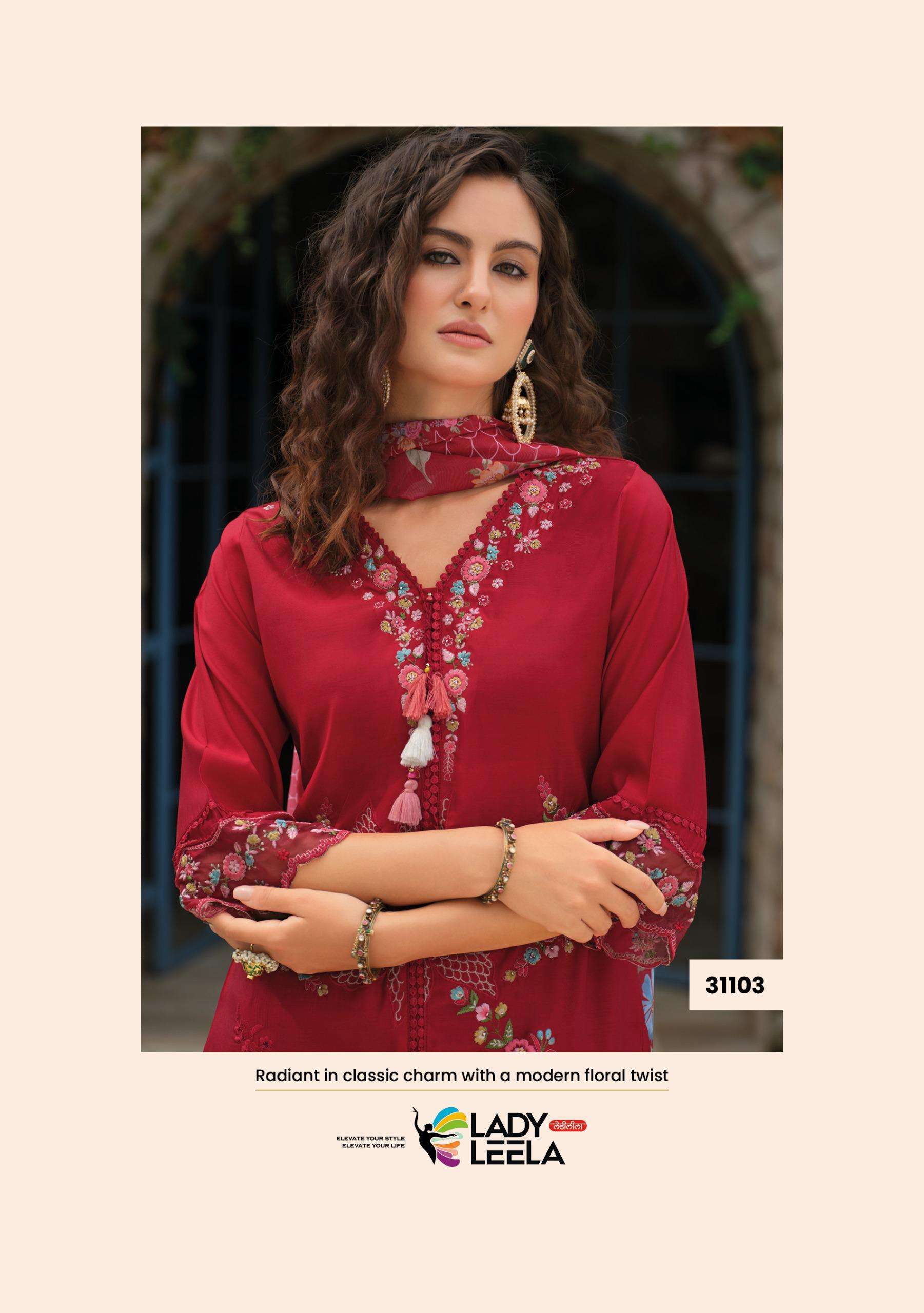 ZOYA BY LADY LEELA IN VISCOSE SILK KURTI WITH DAMAN & SLEEVE EMBROIDERY WORK 
