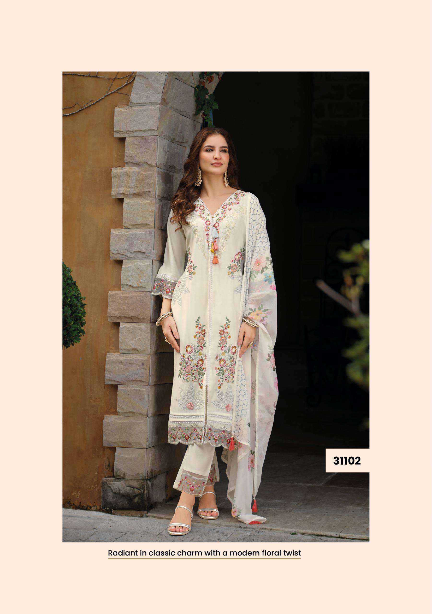 ZOYA BY LADY LEELA IN VISCOSE SILK KURTI WITH DAMAN & SLEEVE EMBROIDERY WORK 