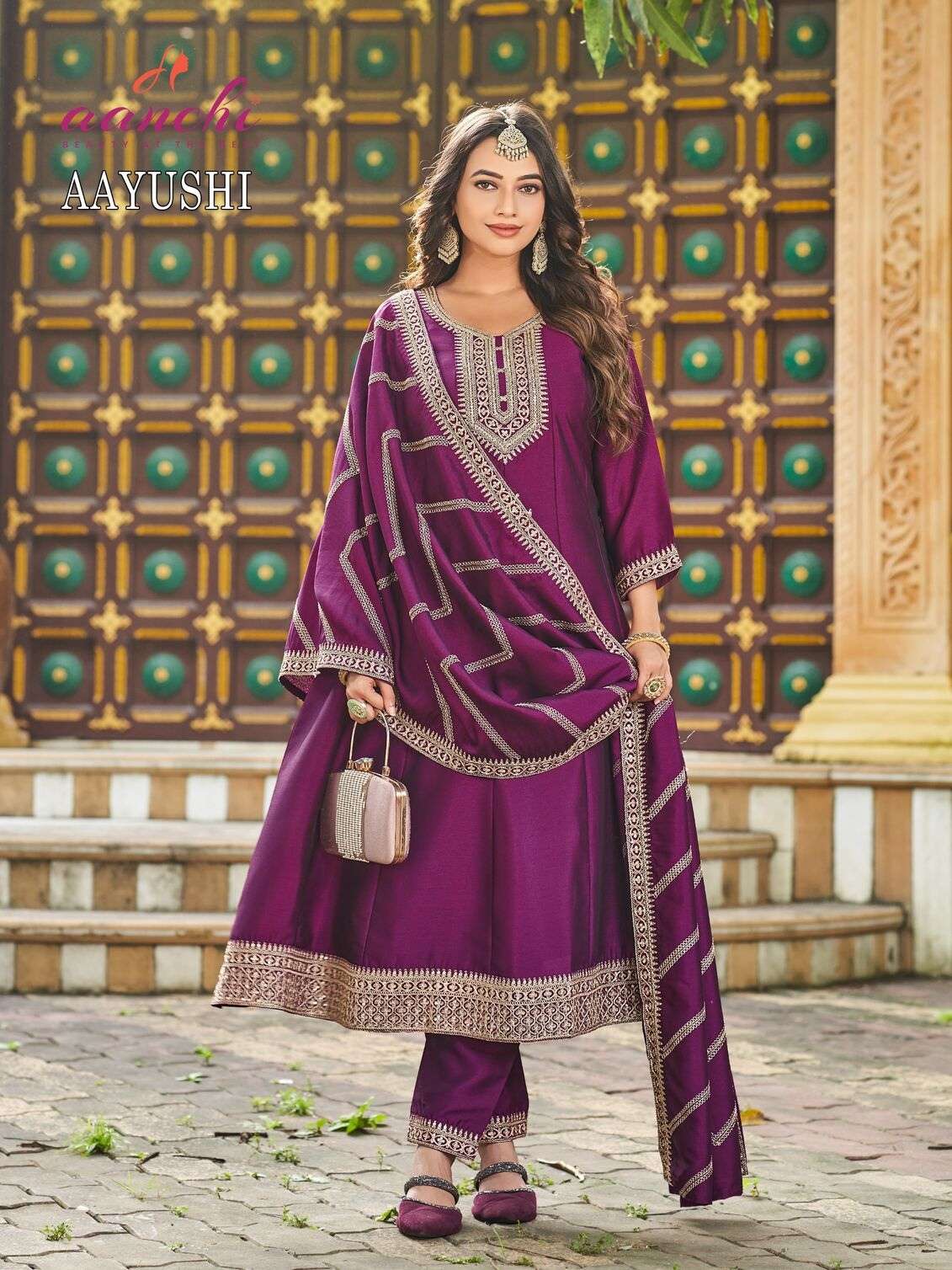 AAYUSHI BY AANCHI IN CRYSTAL SILK WITH FANCY DUPATTA AND EMBROIDERY WORK