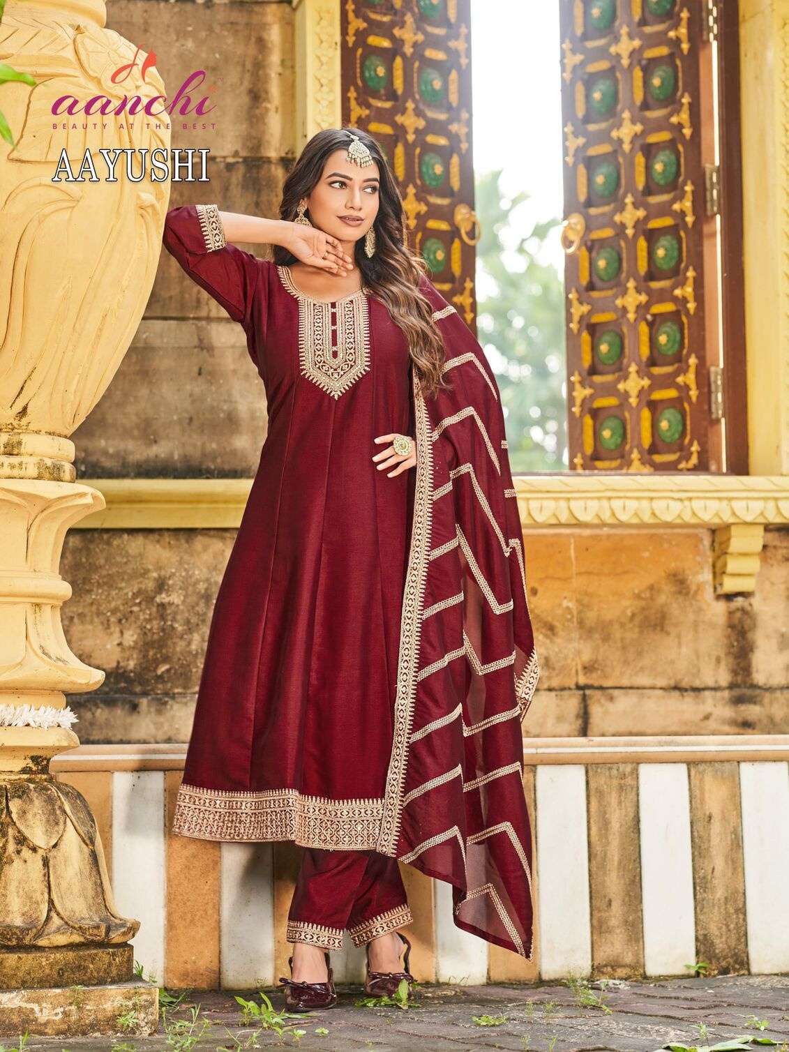 AAYUSHI BY AANCHI IN CRYSTAL SILK WITH FANCY DUPATTA AND EMBROIDERY WORK