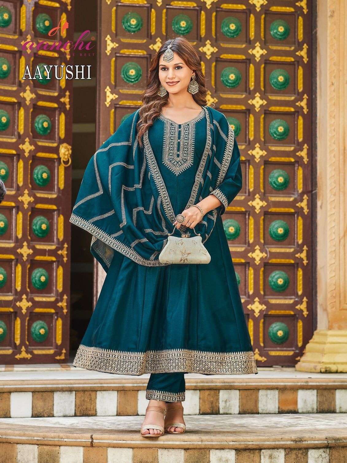 AAYUSHI BY AANCHI IN CRYSTAL SILK WITH FANCY DUPATTA AND EMBROIDERY WORK