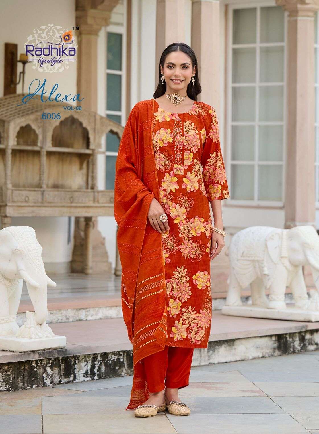 ALEXA VOL-6 BY RADHIKA LIFE STYLE IN VERTICAN SILK FOIL PRINT WITH HANDWORK 