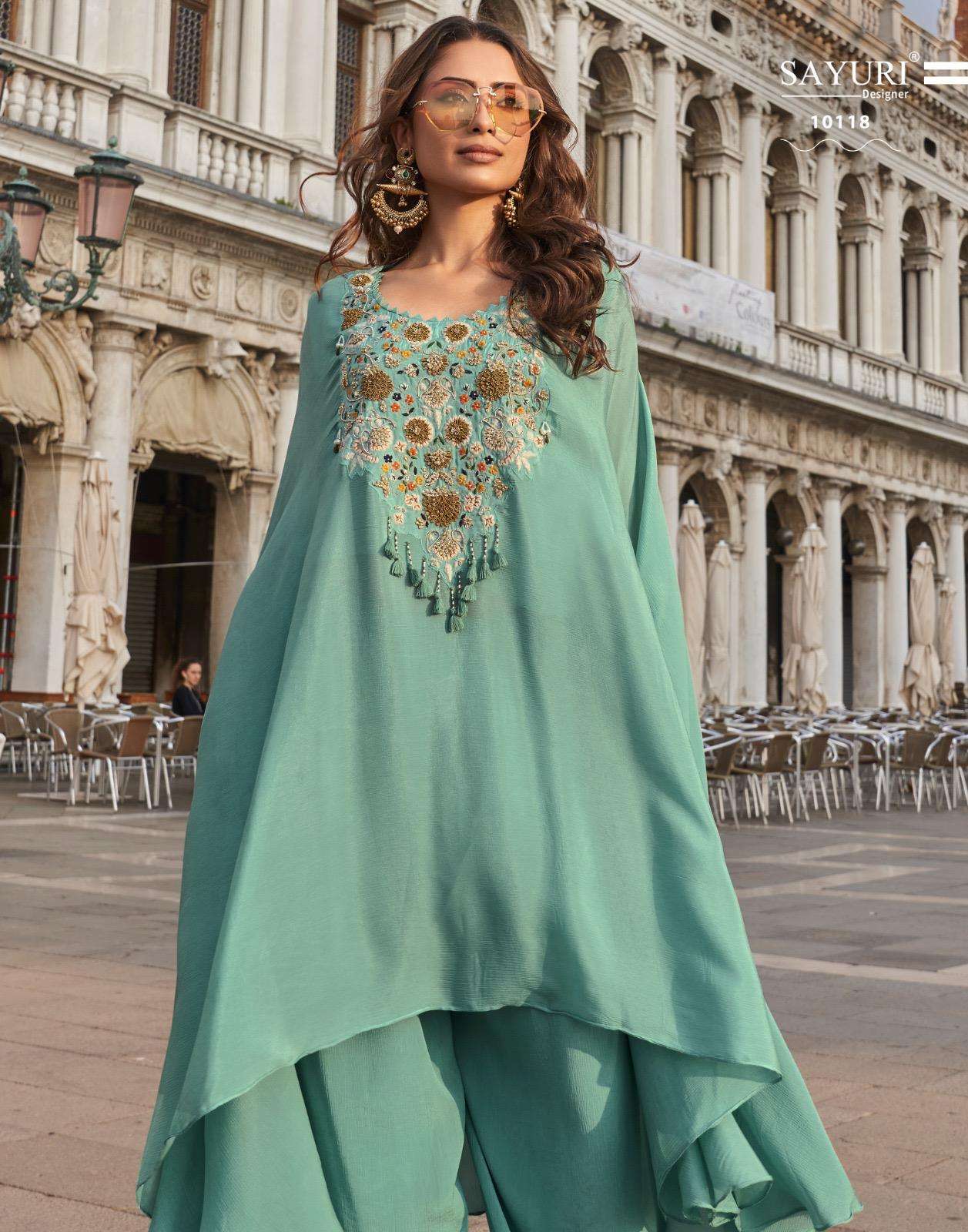 AVIKA BY SAYURI DESIGNER IN REAL CHINON SILK WITH HAND EMBROIDERED TOP & PLAZZO