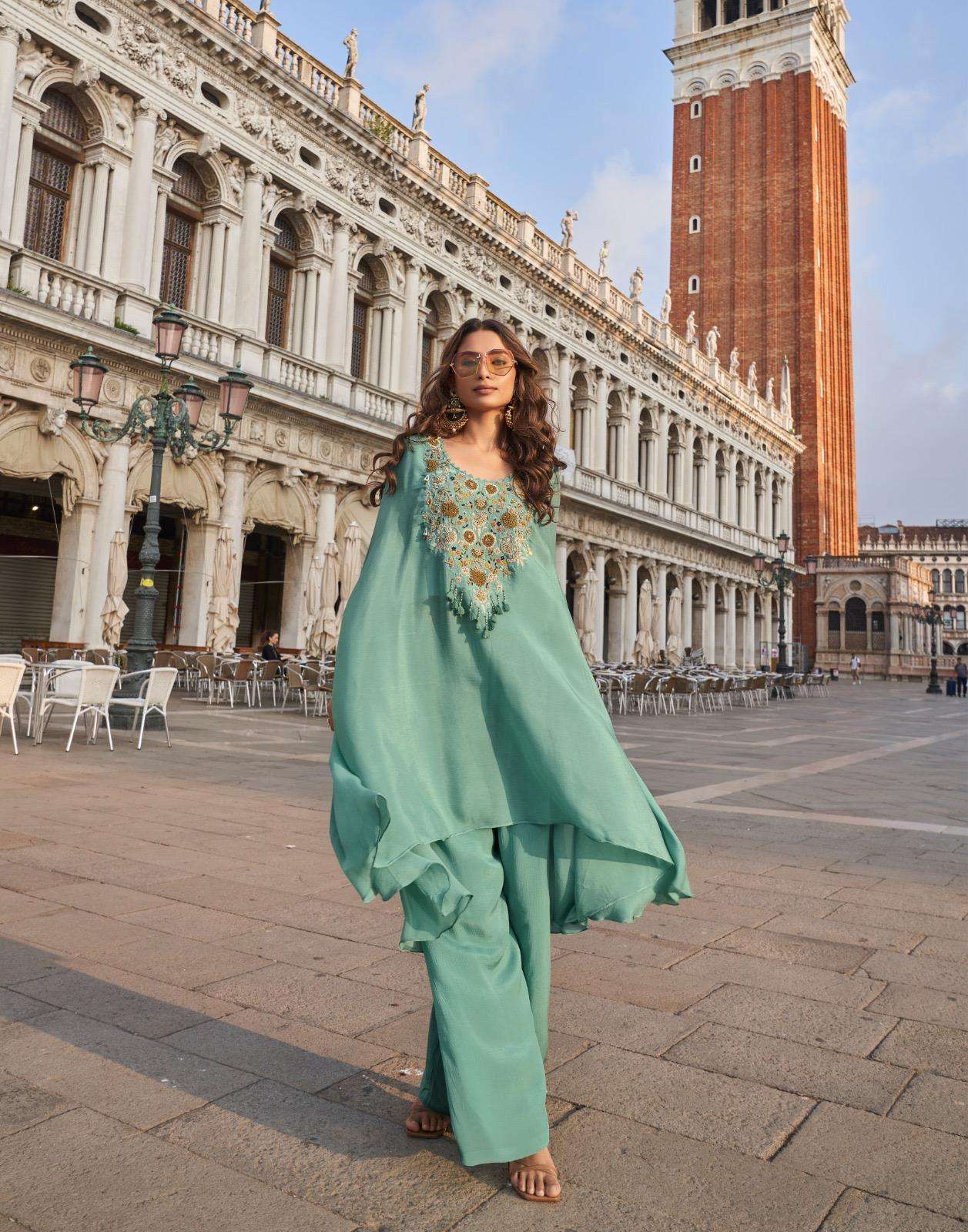 AVIKA BY SAYURI DESIGNER IN REAL CHINON SILK WITH HAND EMBROIDERED TOP & PLAZZO