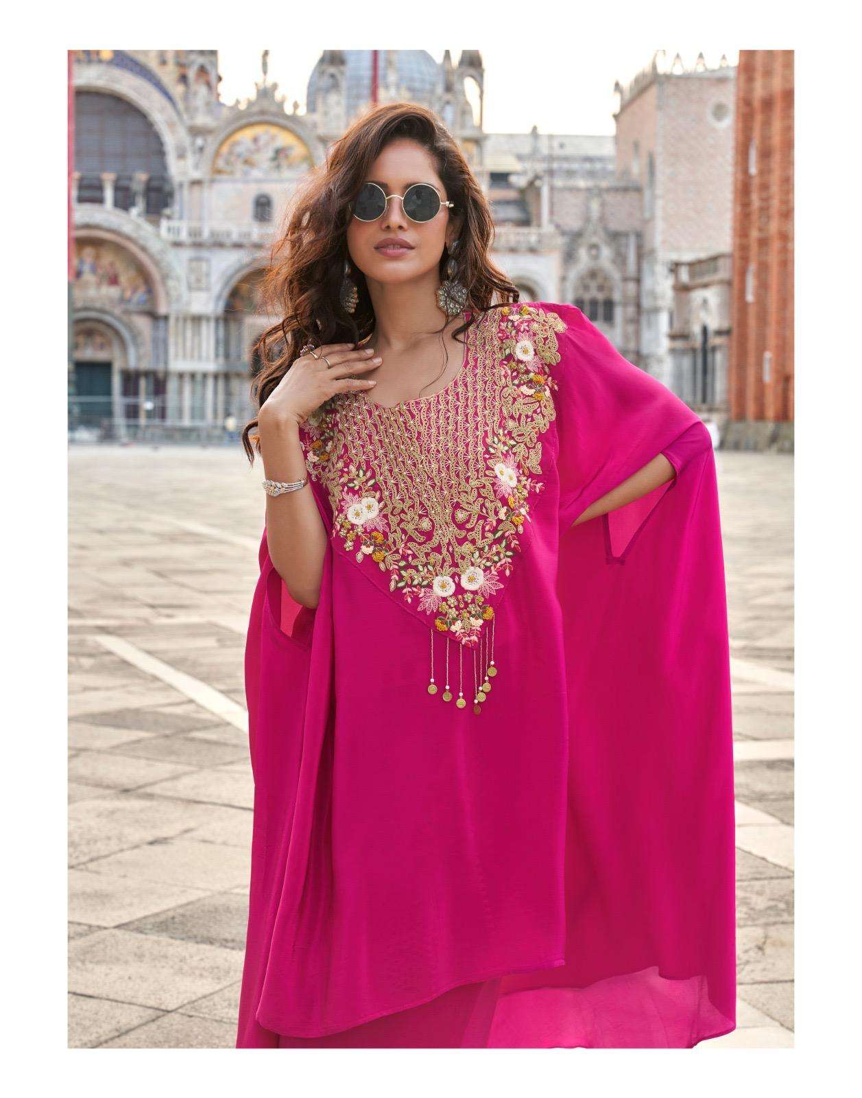 AVIKA BY SAYURI DESIGNER IN REAL CHINON SILK WITH HAND EMBROIDERED TOP & PLAZZO