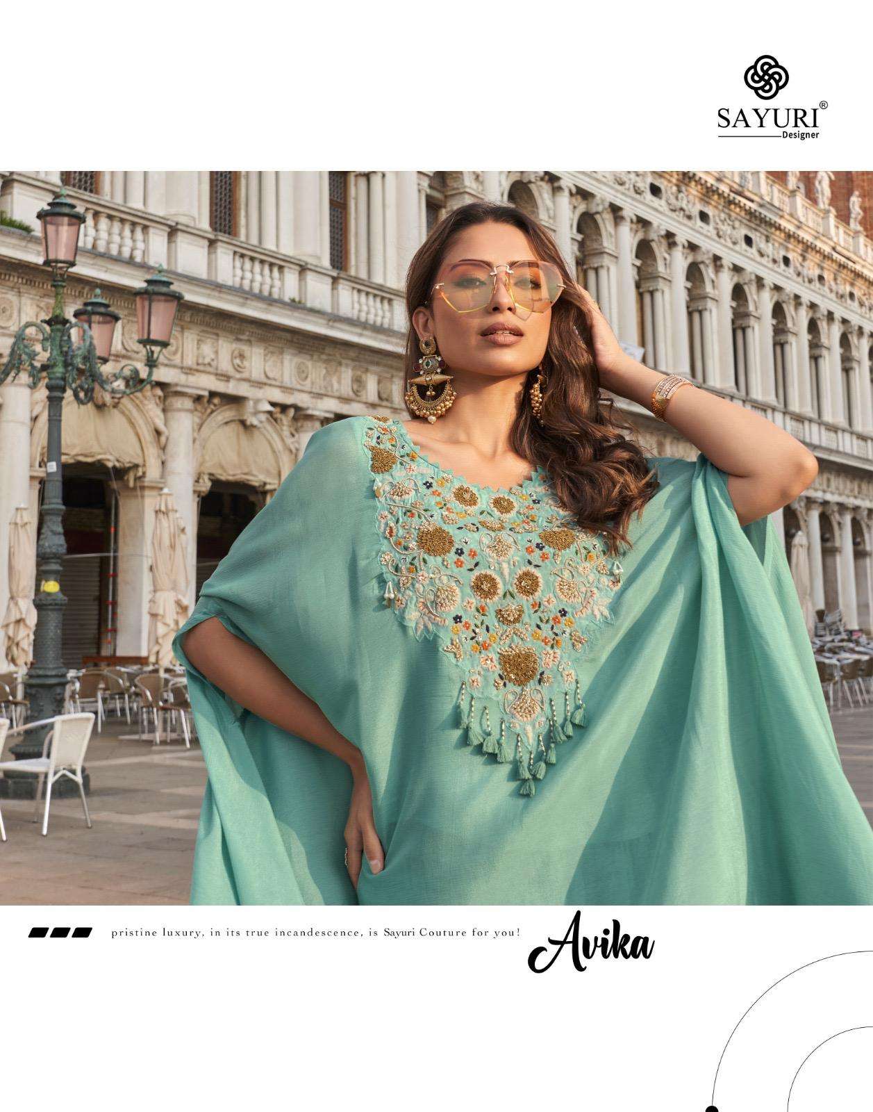 AVIKA BY SAYURI DESIGNER IN REAL CHINON SILK WITH HAND EMBROIDERED TOP & PLAZZO