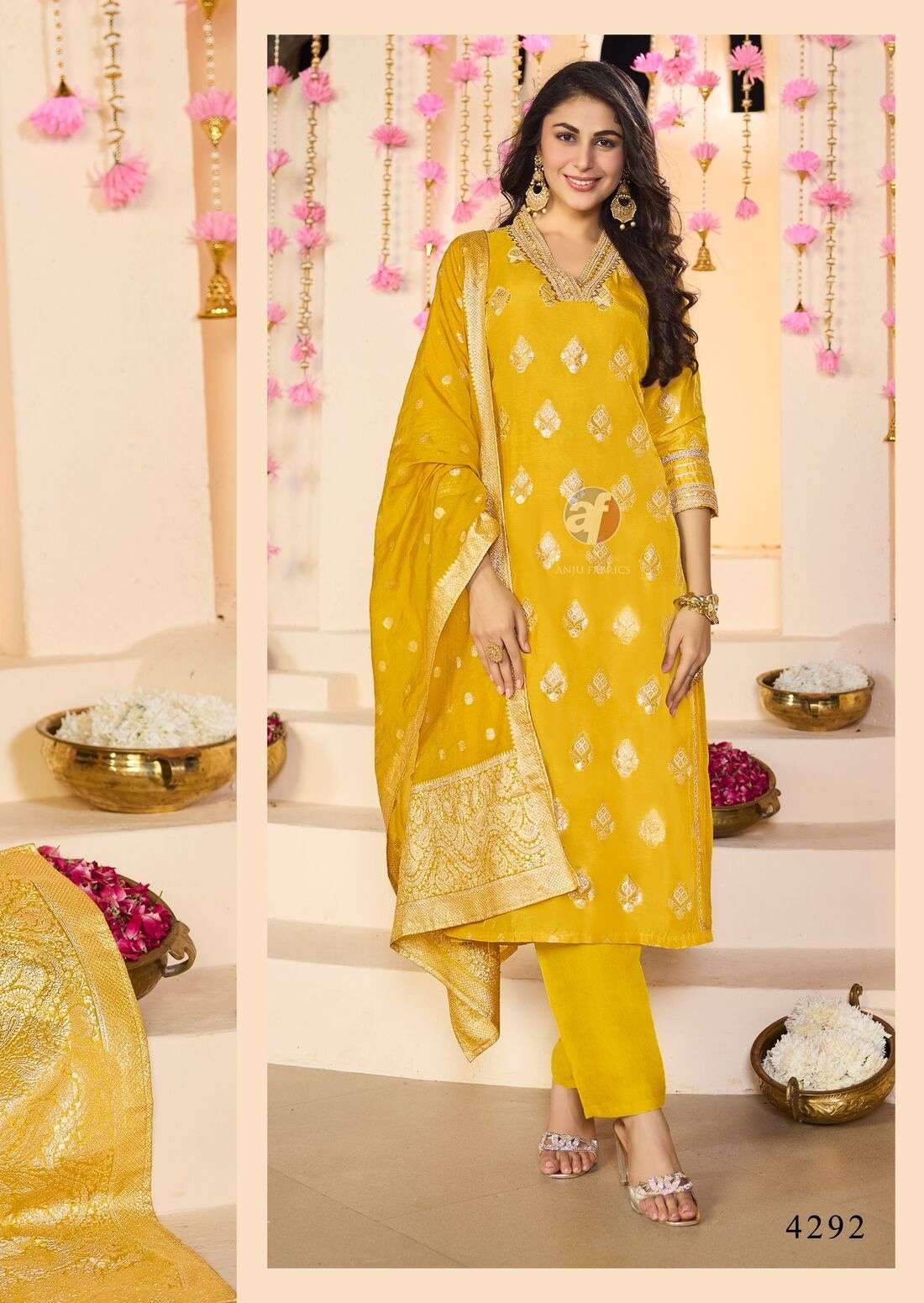 BANDHAN VOL-5 BY ANJU FABRICS IN PURE DOLA SILK KURTI PANT WITH HEAVY JACQUARD DUPATTA 