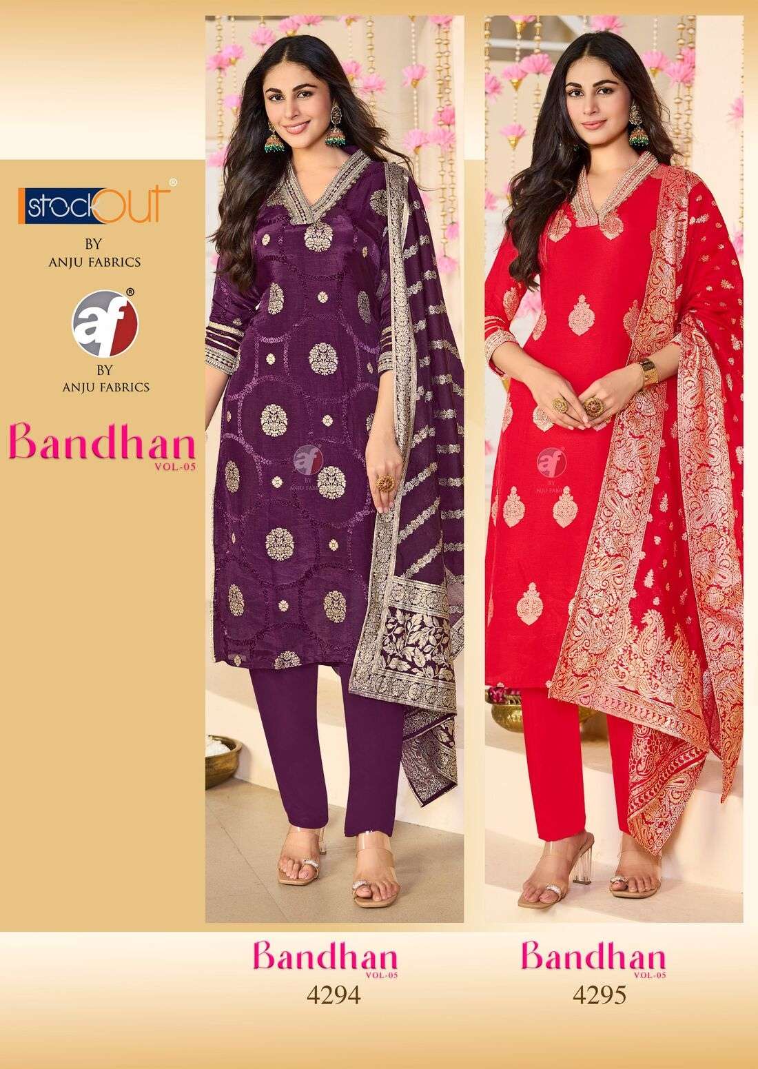 BANDHAN VOL-5 BY ANJU FABRICS IN PURE DOLA SILK KURTI PANT WITH HEAVY JACQUARD DUPATTA 