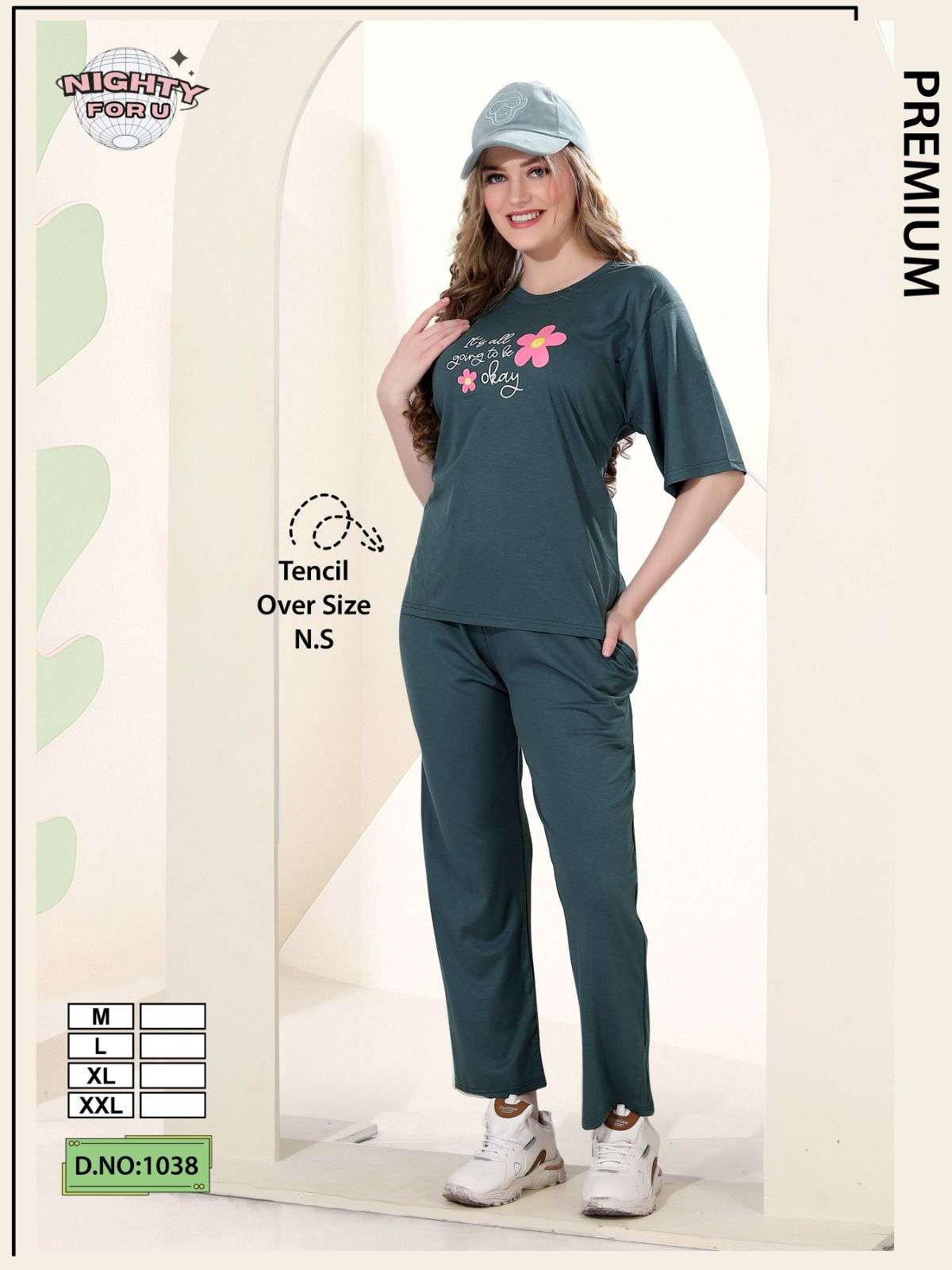 D.NO :- 1038 BY NIGHTY FOR U IN HOSIERY IMP TENCIL PALZO NIGHT CO-ORD SUIT 