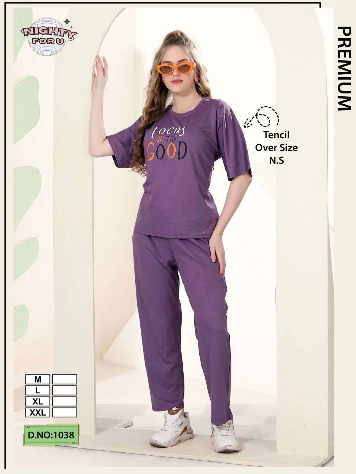 D.NO :- 1038 BY NIGHTY FOR U IN HOSIERY IMP TENCIL PALZO NIGHT CO-ORD SUIT 