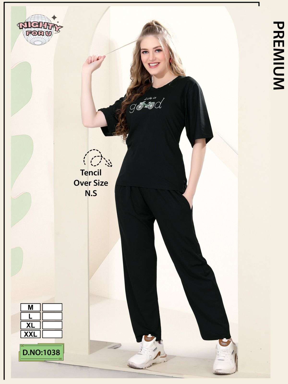 D.NO :- 1038 BY NIGHTY FOR U IN HOSIERY IMP TENCIL PALZO NIGHT CO-ORD SUIT 
