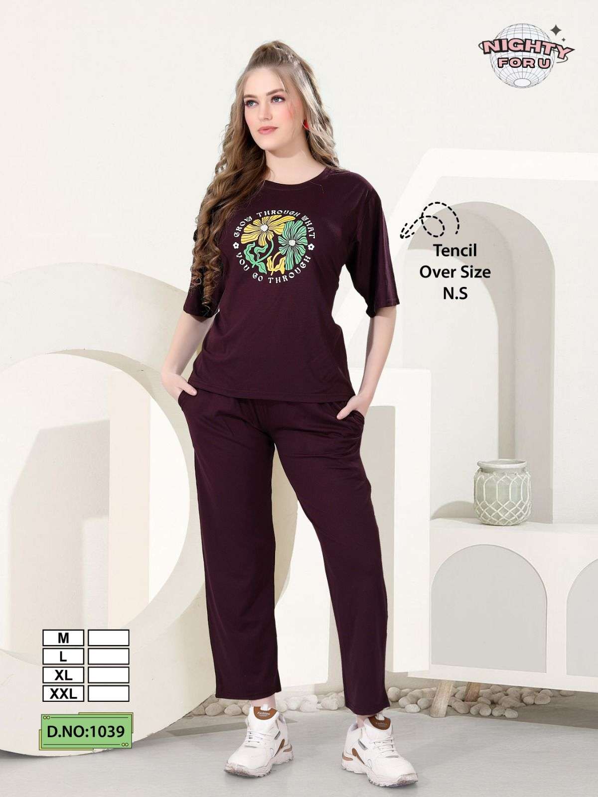 D.NO :- 1039 BY NIGHTY FOR U IN HOSIERY IMP TENCIL PALZO NIGHT CO-ORD SUIT 