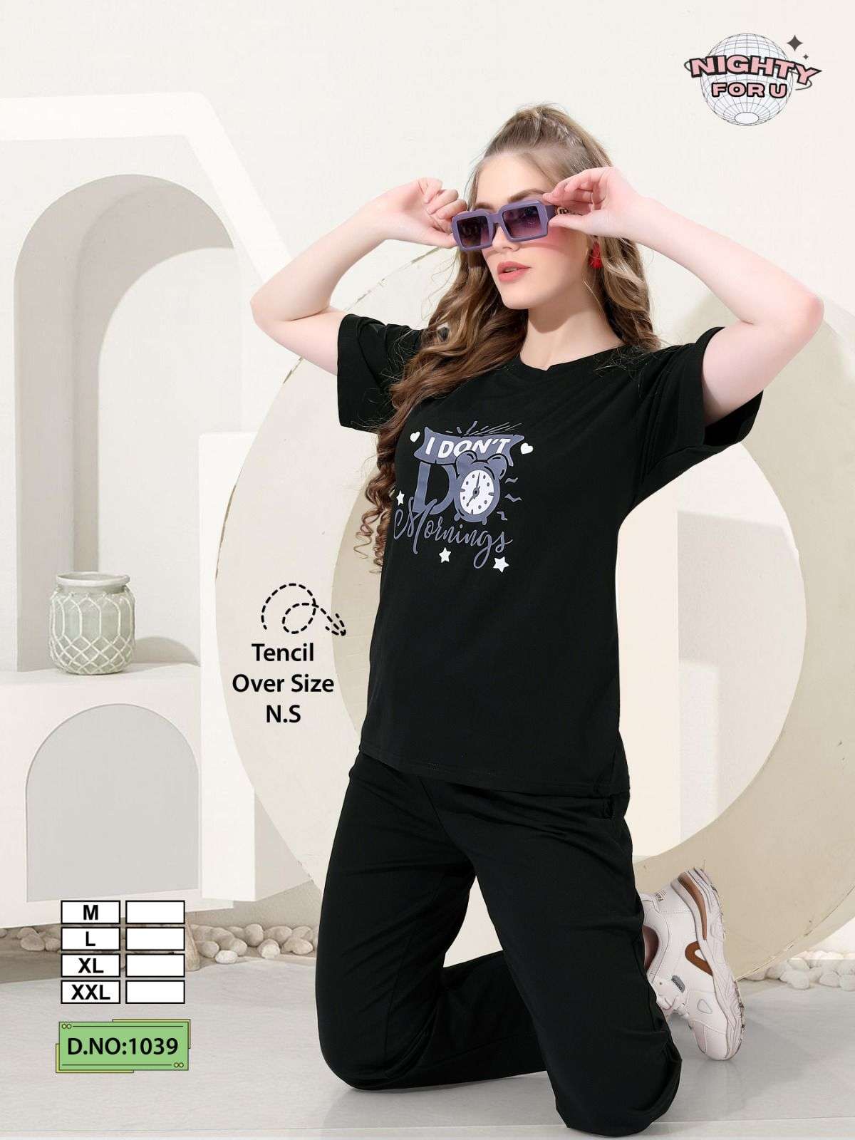 D.NO :- 1039 BY NIGHTY FOR U IN HOSIERY IMP TENCIL PALZO NIGHT CO-ORD SUIT 