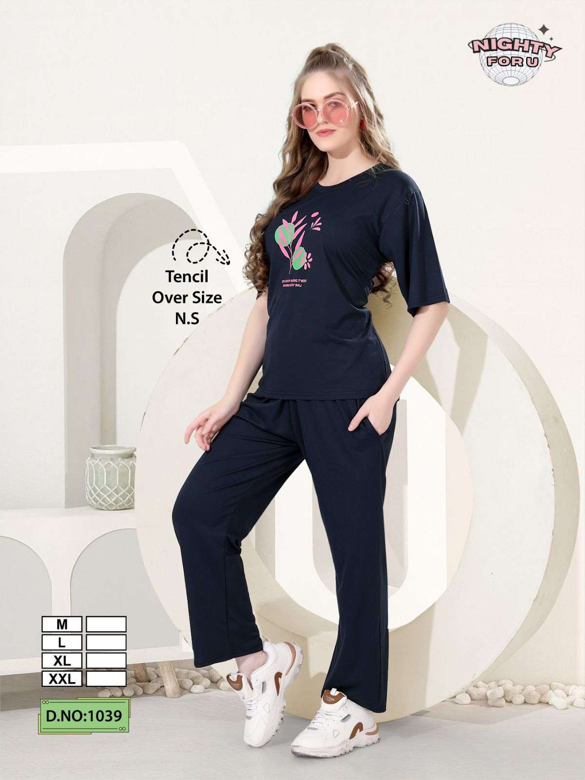 D.NO :- 1039 BY NIGHTY FOR U IN HOSIERY IMP TENCIL PALZO NIGHT CO-ORD SUIT 