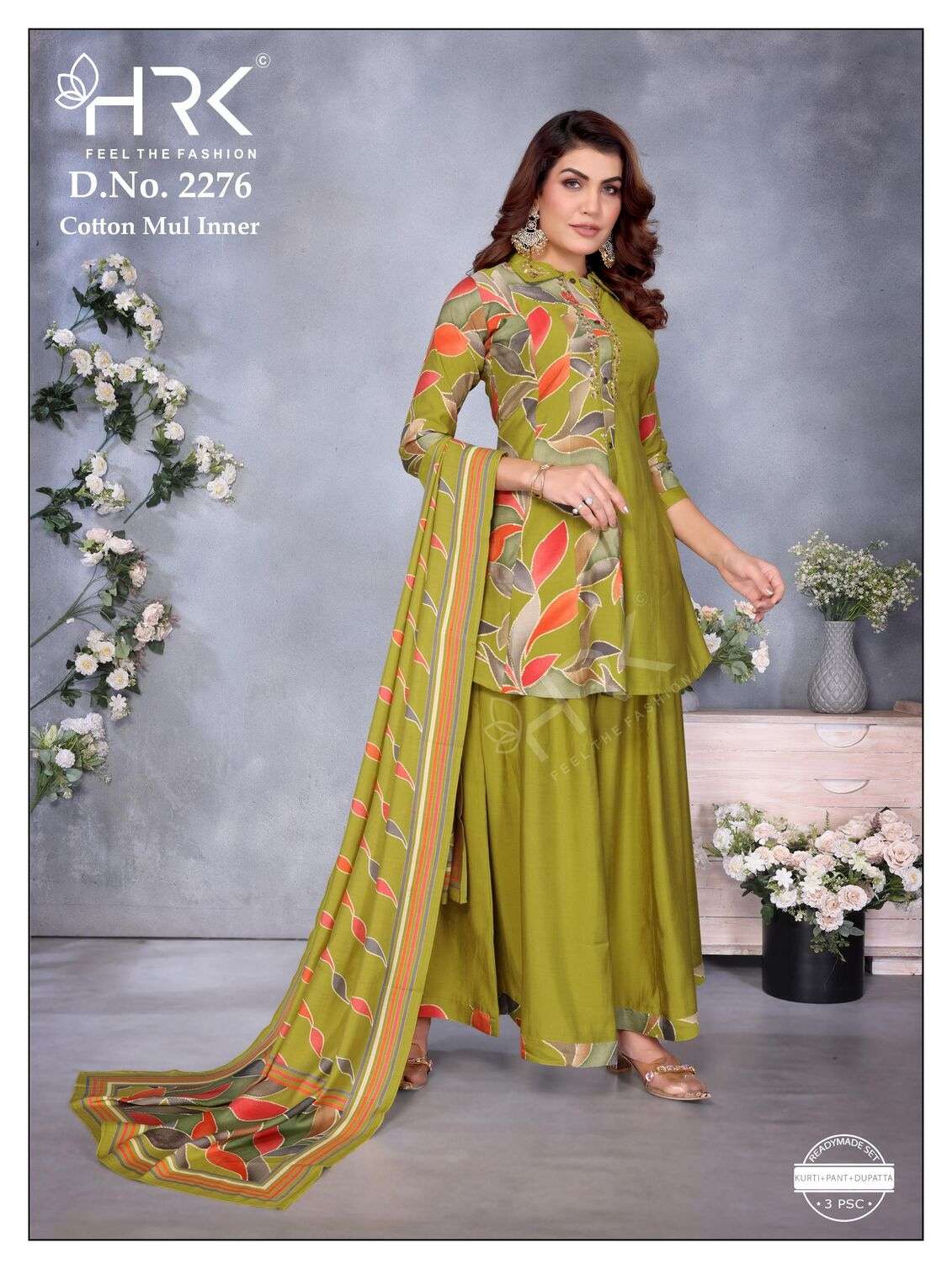 D.NO :- 2276 BY HRK IN ROMAN SILK PLAIN & PRINT WITH HAND WORK 