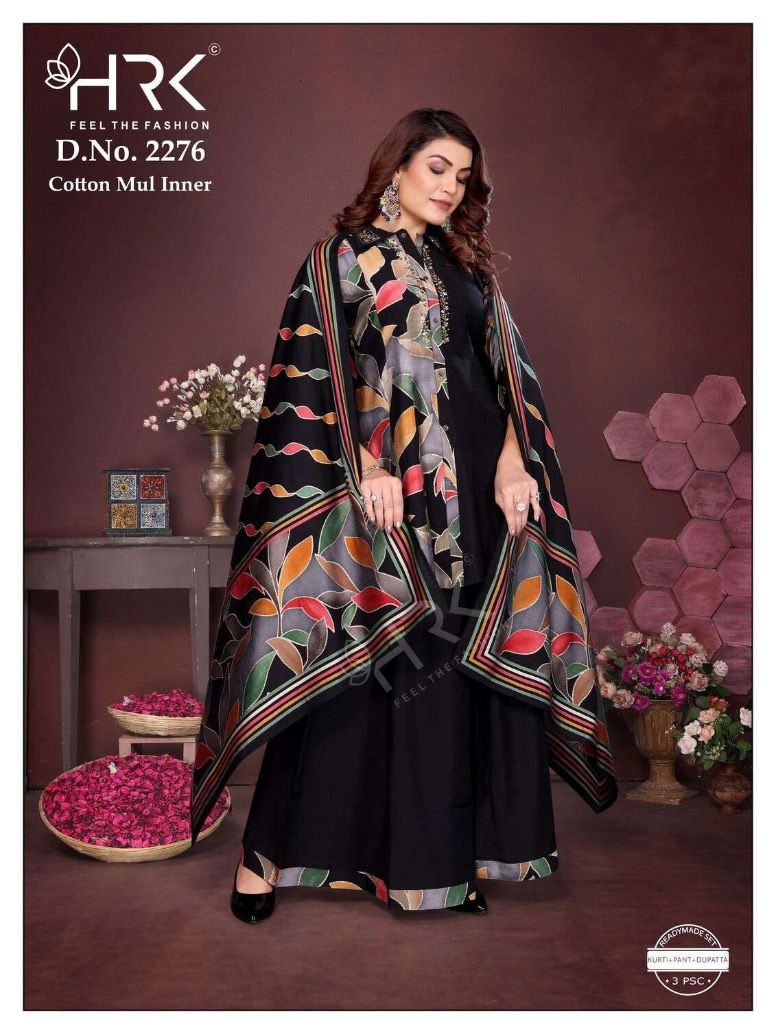 D.NO :- 2276 BY HRK IN ROMAN SILK PLAIN & PRINT WITH HAND WORK 