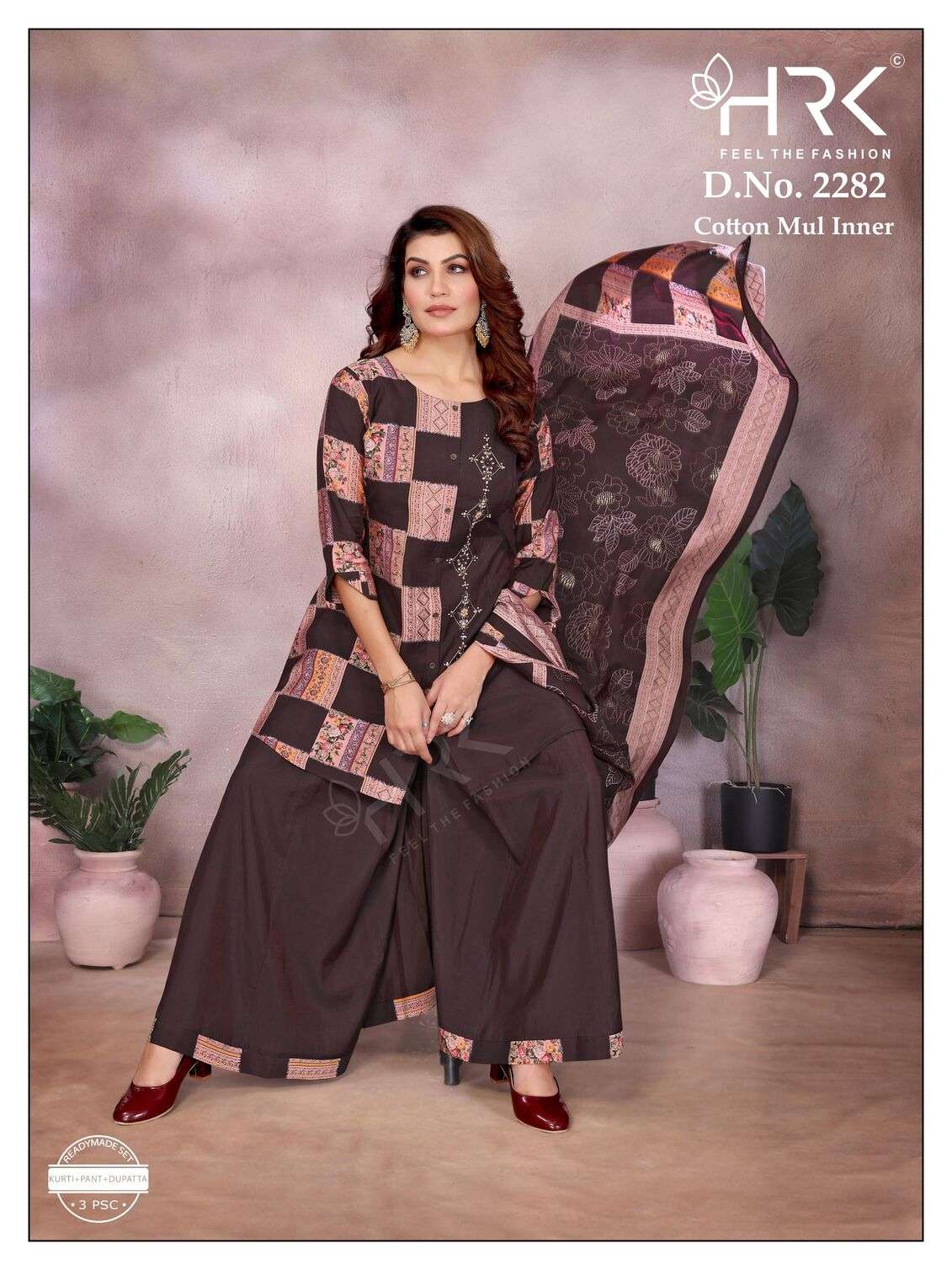 D.NO :- 2282 BY HRK IN ROMAN SILK PLAIN & PRINT WITH HAND WORK AND COTTON MUL INNER 