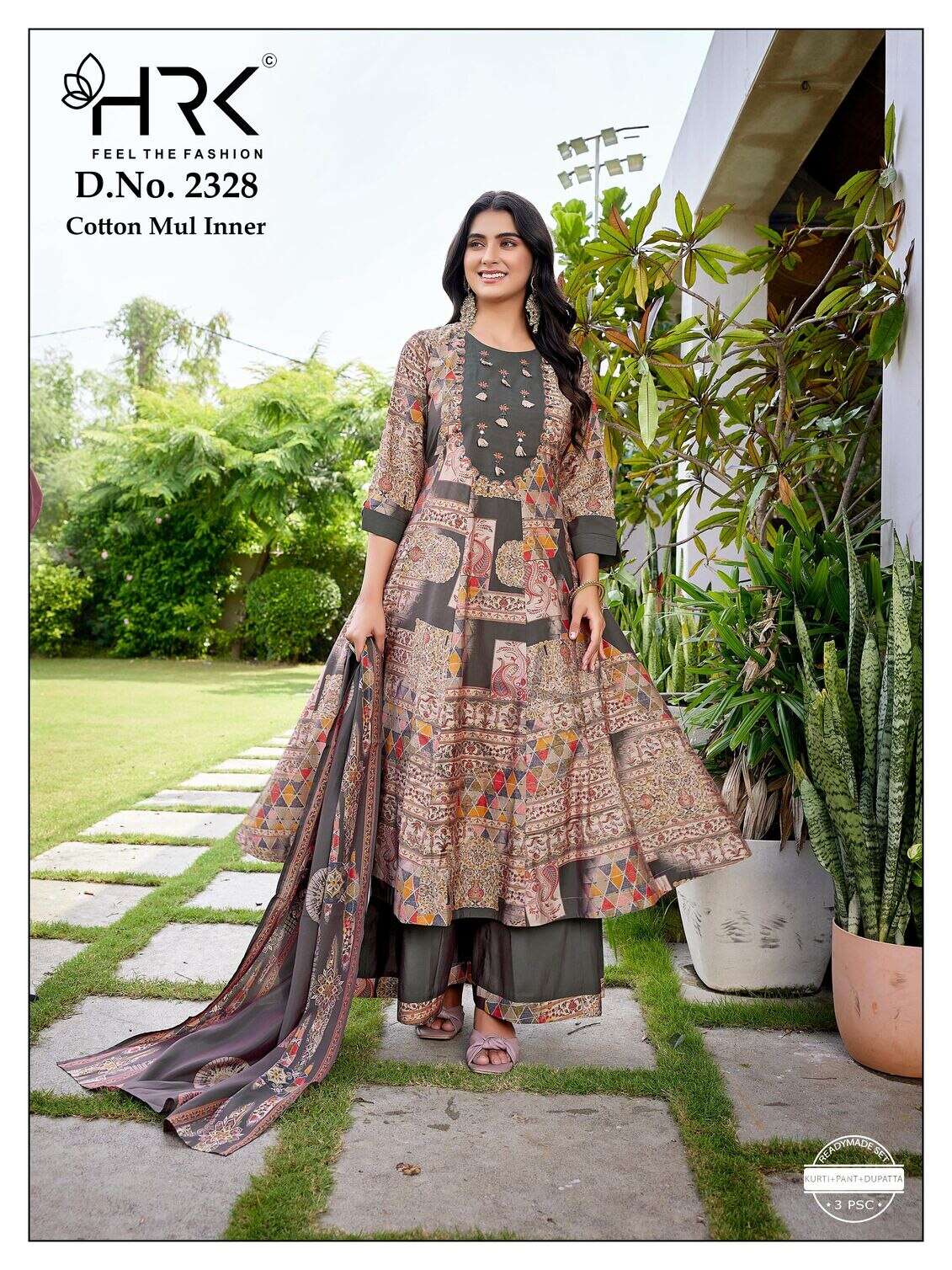 D.NO :- 2328 BY HRK IN ROMAN SILK PLAIN & PRINT WITH HAND WORK AND COTTON MUL INNER 