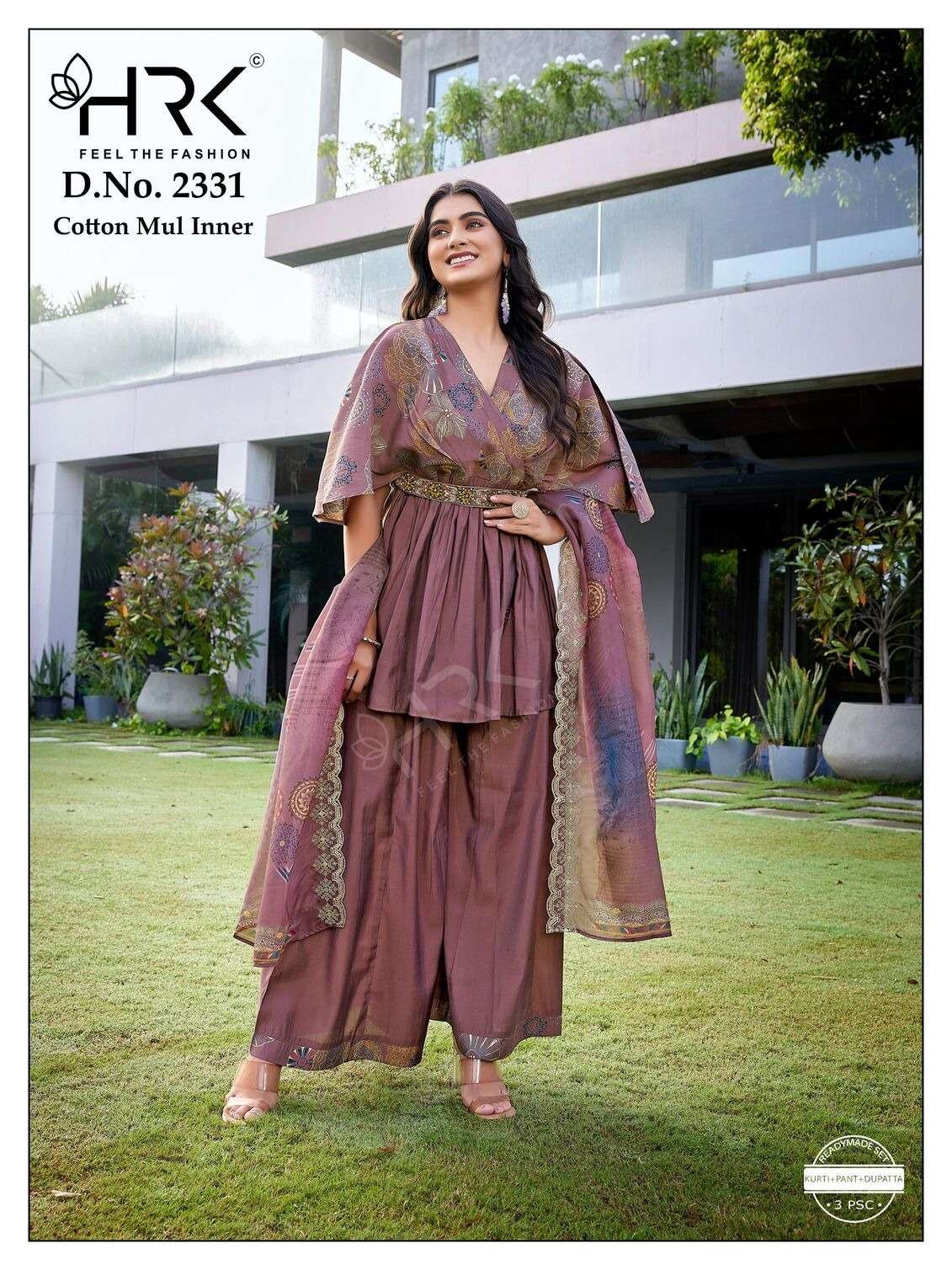 D.NO :- 2331 BY HRK IN ROMAN SILK PLAIN & PRINT WITH HAND WORK AND COTTON MUL INNER 