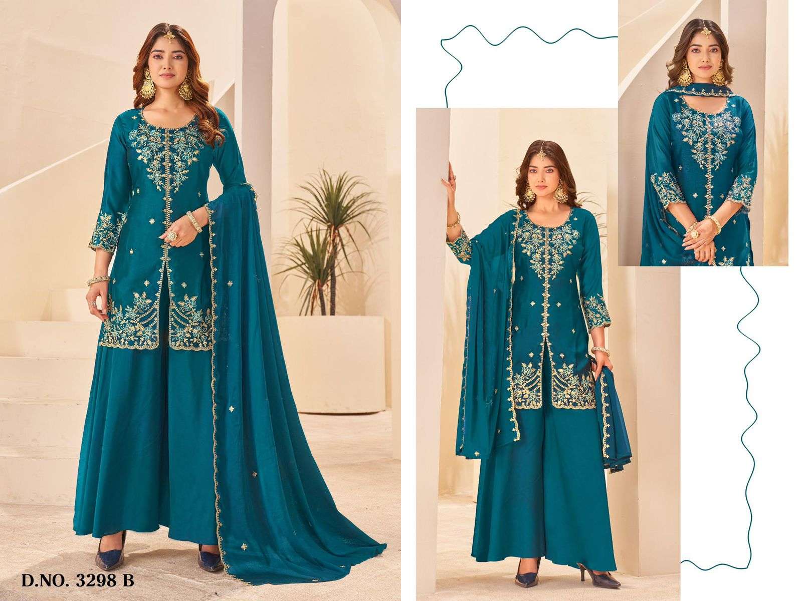 D.NO :- 3298 BY LADIES FLAVOUR IN RANGOLI GEORGETTE WITH EMBROIDERY WORK AND INNER 