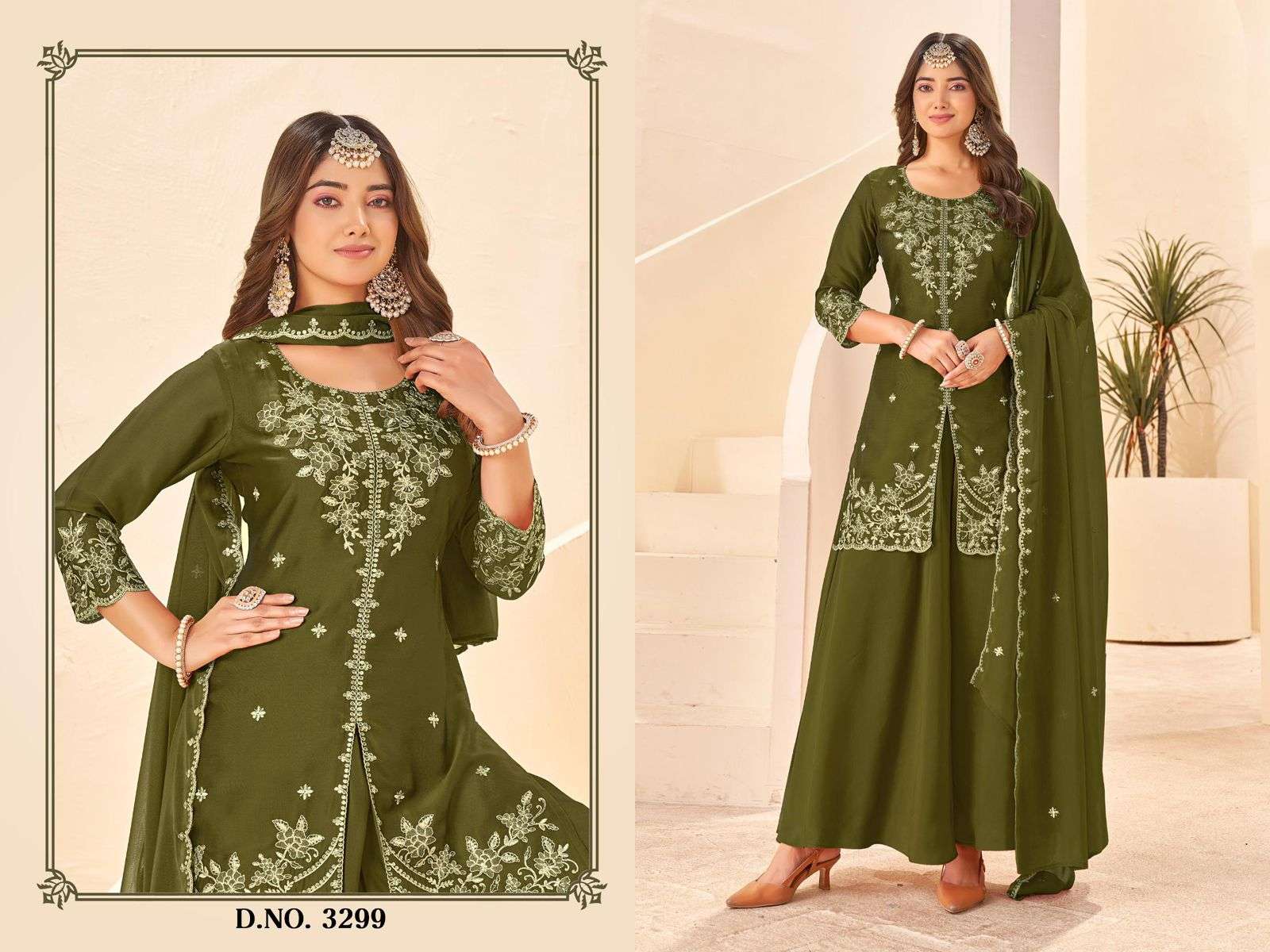 D.NO :- 3299 BY LADIES FLAVOUR IN RANGOLI GEORGETTE WITH EMBROIDERY WORK AND INNER 