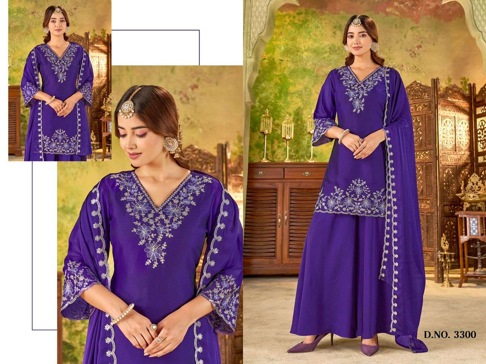 D.NO :- 3300 BY LADIES FLAVOUR IN RANGOLI GEORGETTE WITH EMBROIDERY WORK AND INNER 