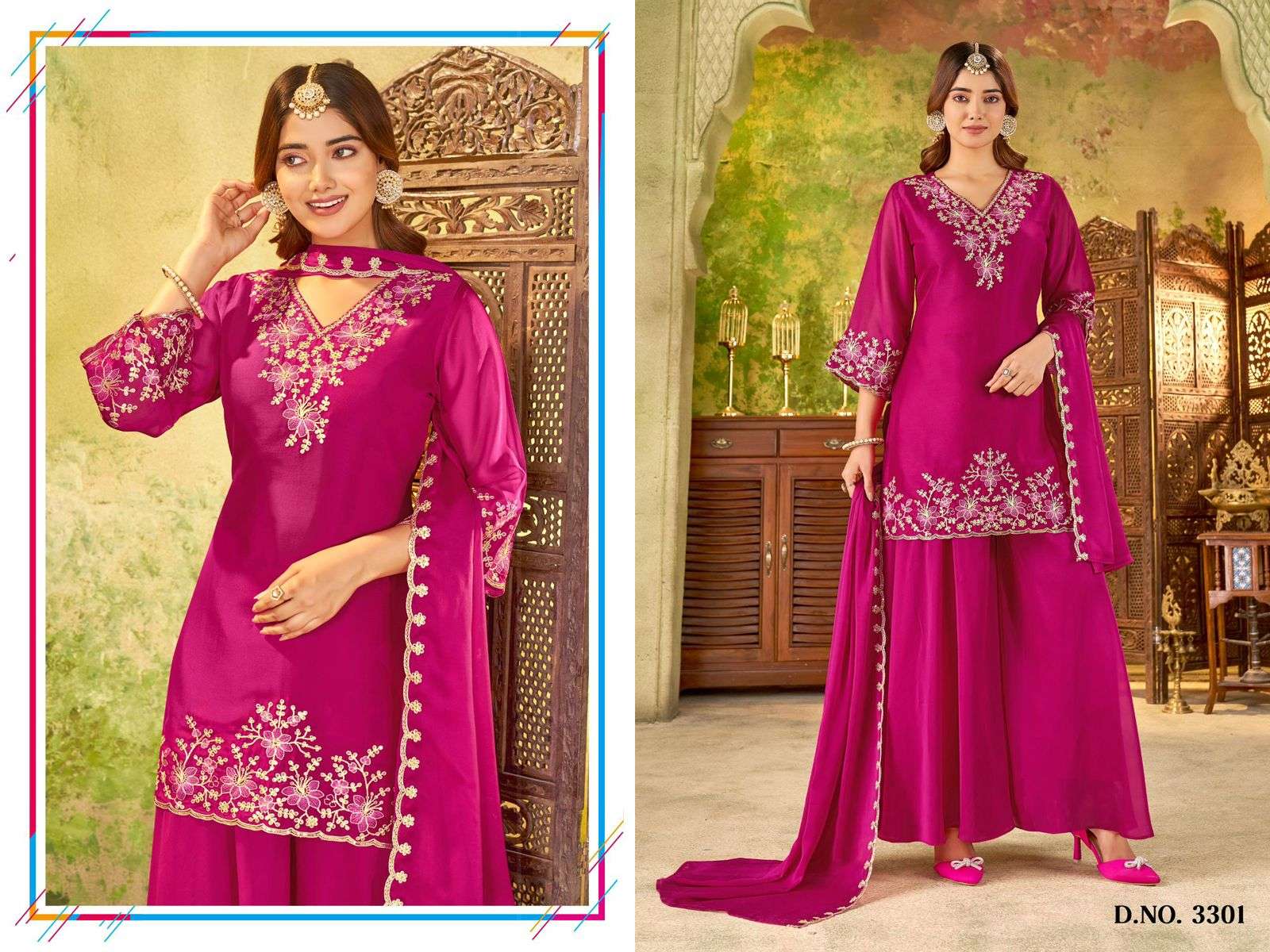 D.NO :- 3301 BY LADIES FLAVOUR IN RANGOLI GEORGETTE WITH EMBROIDERY WORK AND INNER 