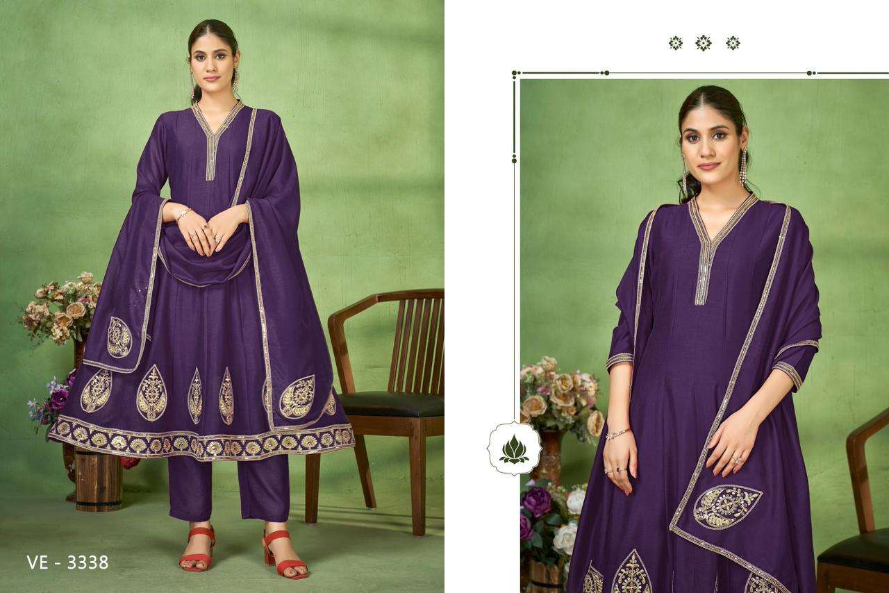 D.NO :- 3338 TO 3340 BY LADIES FLAVOUR IN VICHITRA SILK WITH EMBROIDERY WORK & SOFT INNER 