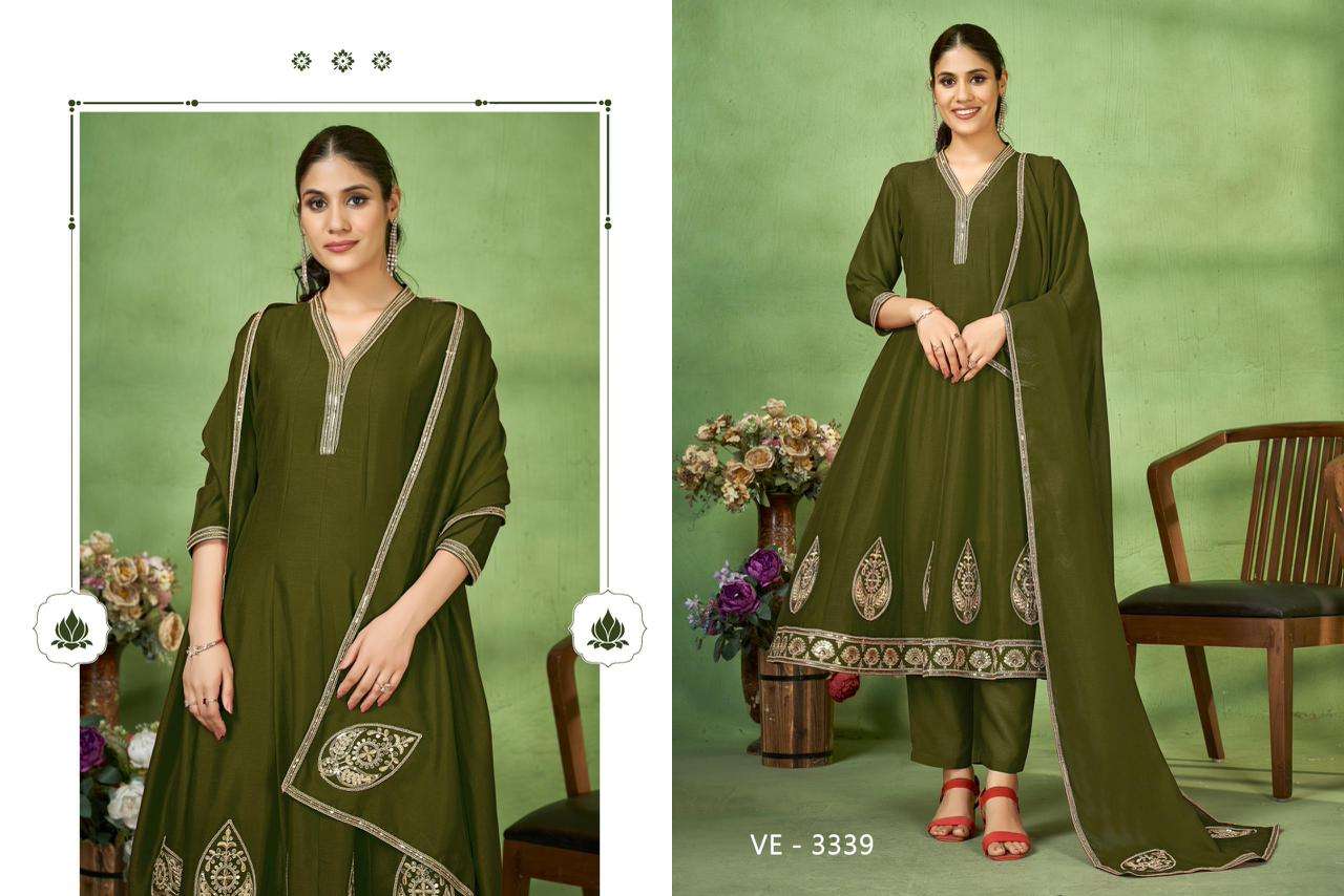 D.NO :- 3338 TO 3340 BY LADIES FLAVOUR IN VICHITRA SILK WITH EMBROIDERY WORK & SOFT INNER 