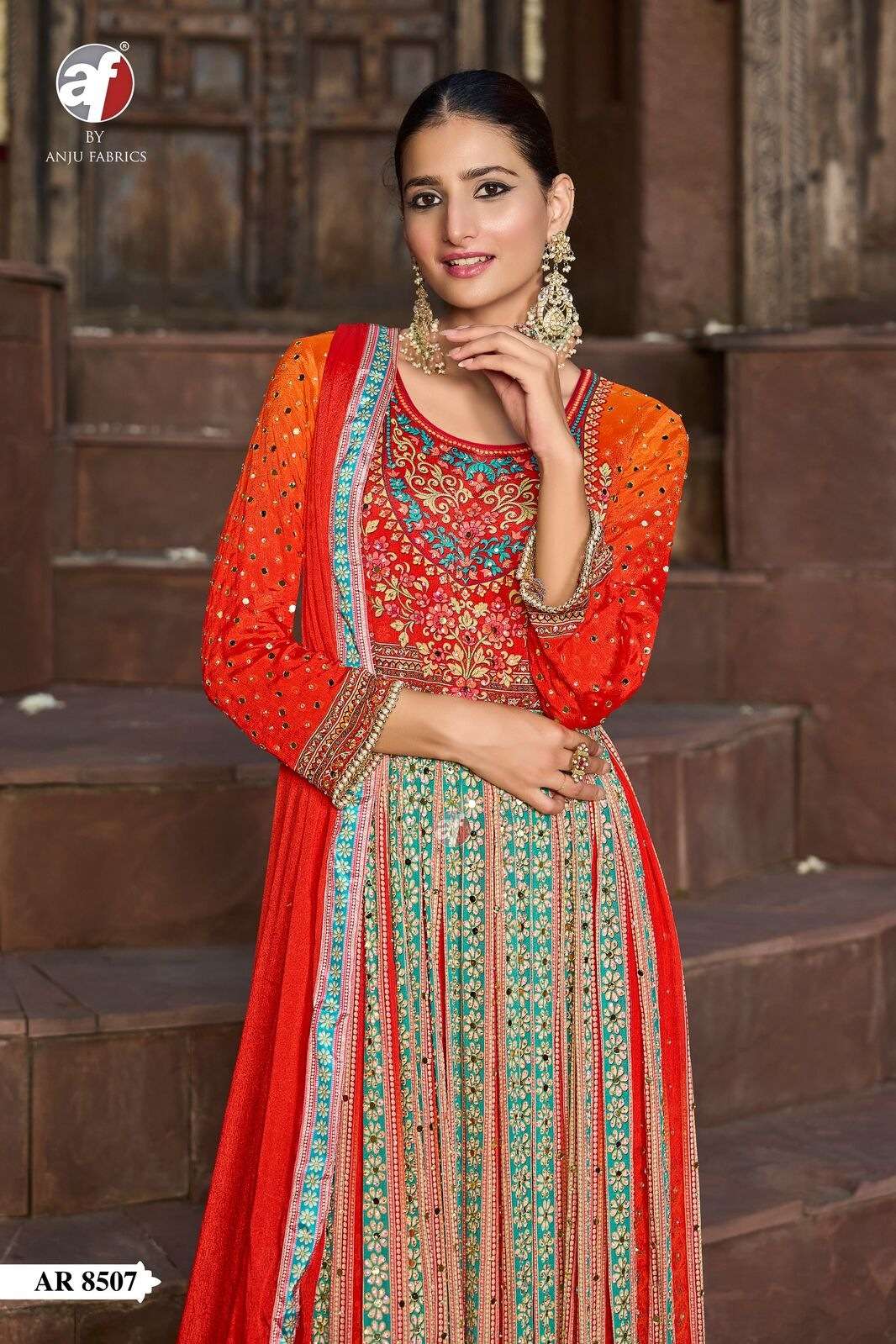 D.NO:- AR 8507 BY ANJU FABRICS IN PURE CHINNON CHIFFON ANARKALI GOWN WITH DUPATTA 