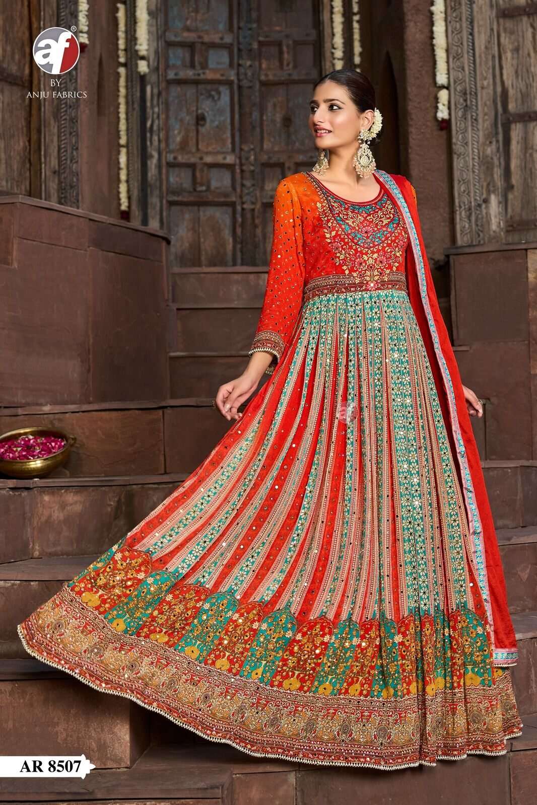 D.NO:- AR 8507 BY ANJU FABRICS IN PURE CHINNON CHIFFON ANARKALI GOWN WITH DUPATTA 