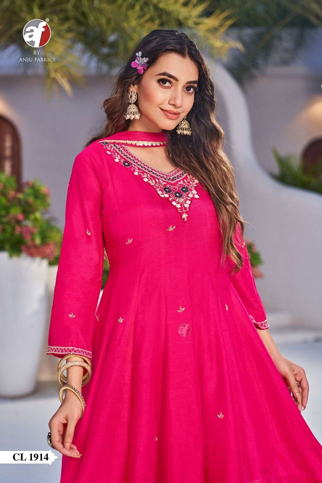 D.NO:- CL 1914 BY ANJU FABRICS IN PURE DOLA SILK SHORT ANARKALI KURTI WITH FARSHI PANT 