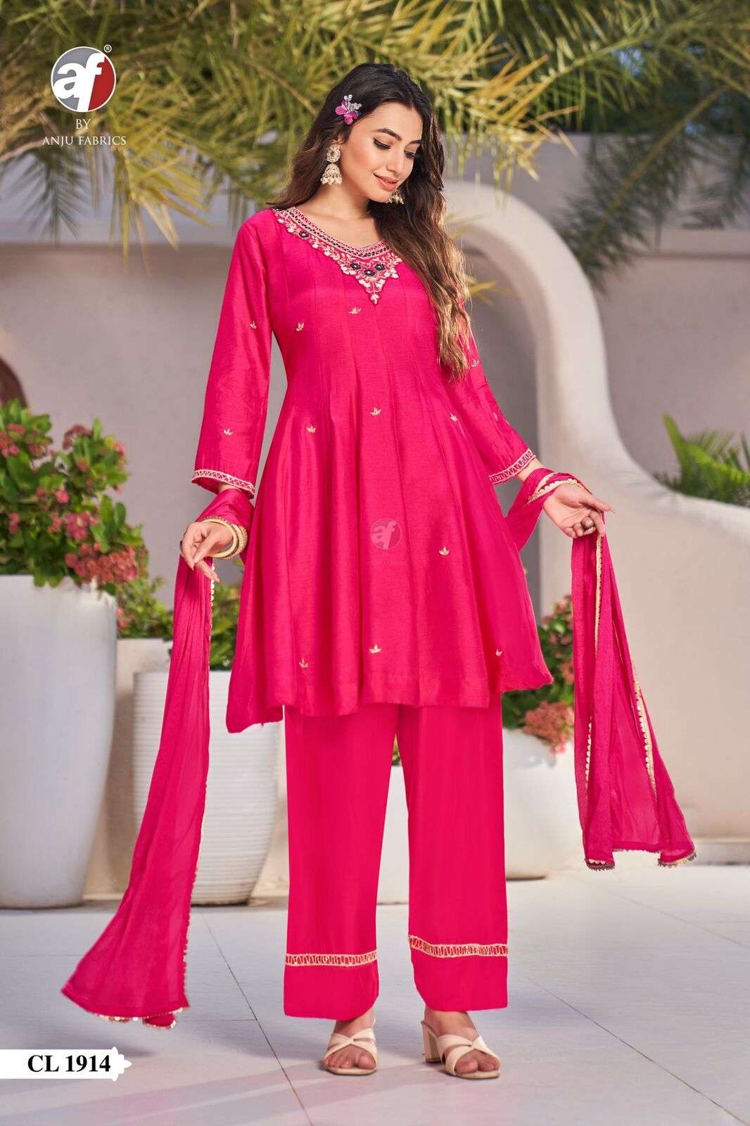 D.NO:- CL 1914 BY ANJU FABRICS IN PURE DOLA SILK SHORT ANARKALI KURTI WITH FARSHI PANT 