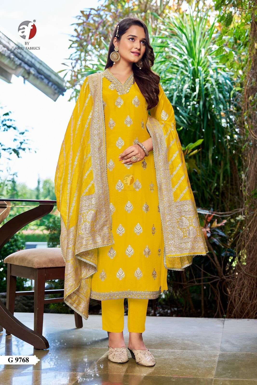 D.NO:- G 9768 BY ANJU FABRICS IN PURE DOLA SILK WITH PURE HANDWORK WITH LACE WORK  