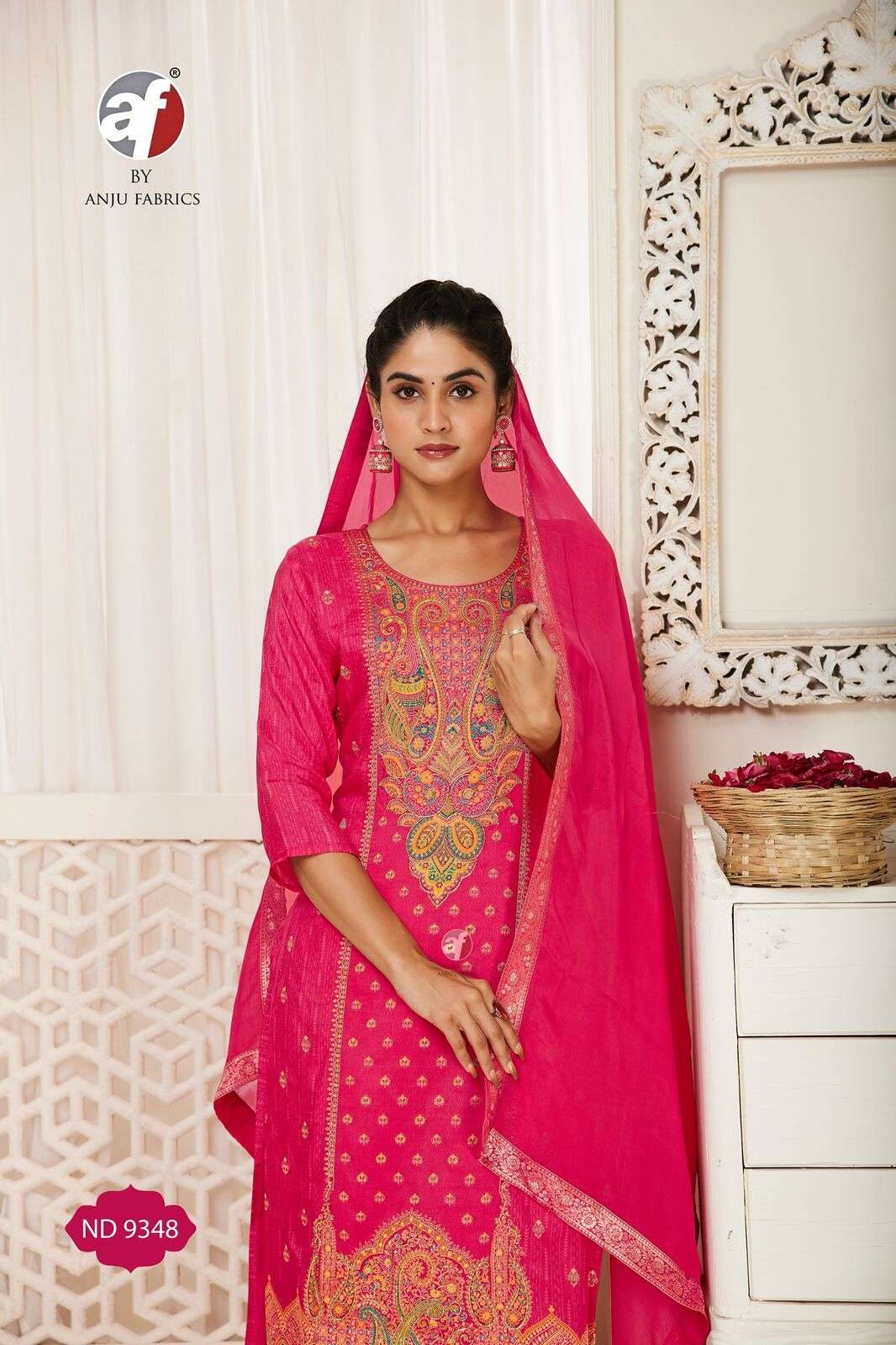 D.NO:- ND 9348 BY ANJU FABRICS IN NATURAL CREPE WITH MEENA JACQUARD WITH PURE HANDWORK 