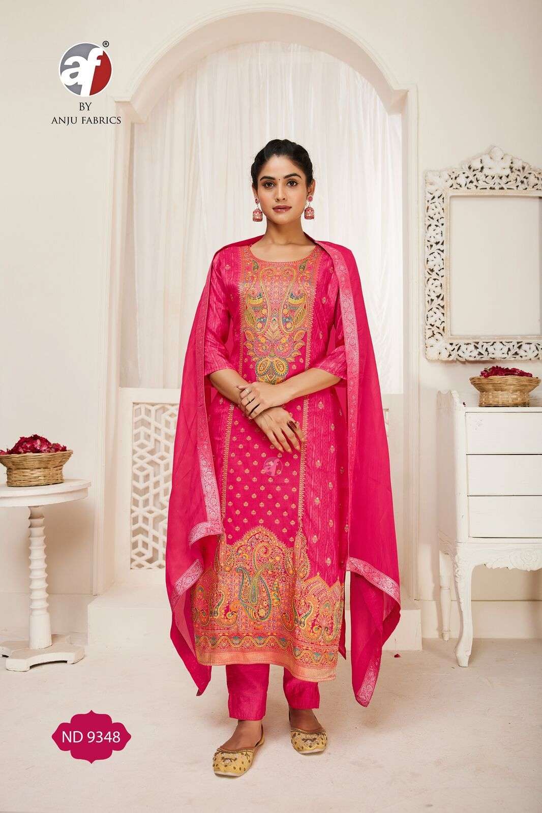 D.NO:- ND 9348 BY ANJU FABRICS IN NATURAL CREPE WITH MEENA JACQUARD WITH PURE HANDWORK 