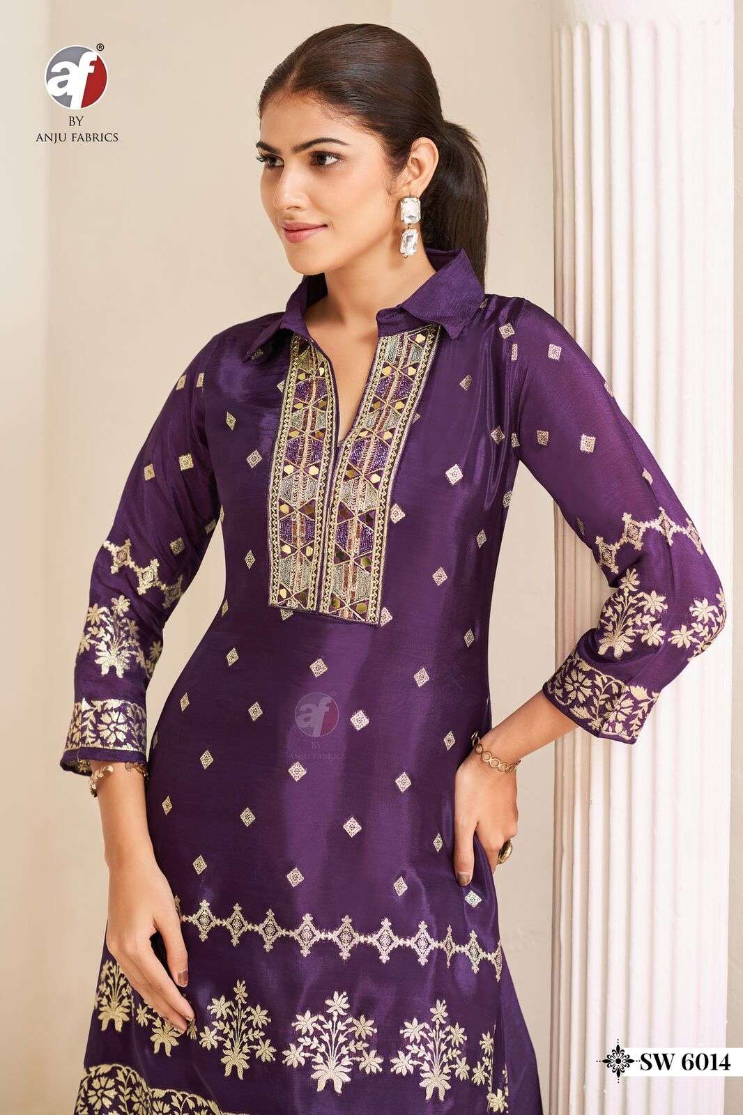 D.NO:- SW 6014 BY ANJU FABRICS IN PURE NATURAL CREPE WITH JACQUARD C-CUT KURTI WITH PALAZZO 