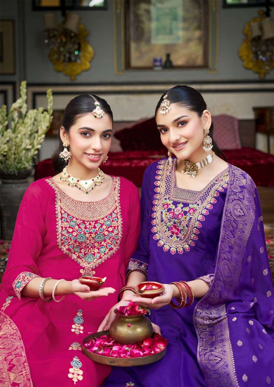 FESTIVE BY KARISSA IN HEAVY VISCOSE MALL CHANDERI FLARED TOP PANT WITH DUPATTA 