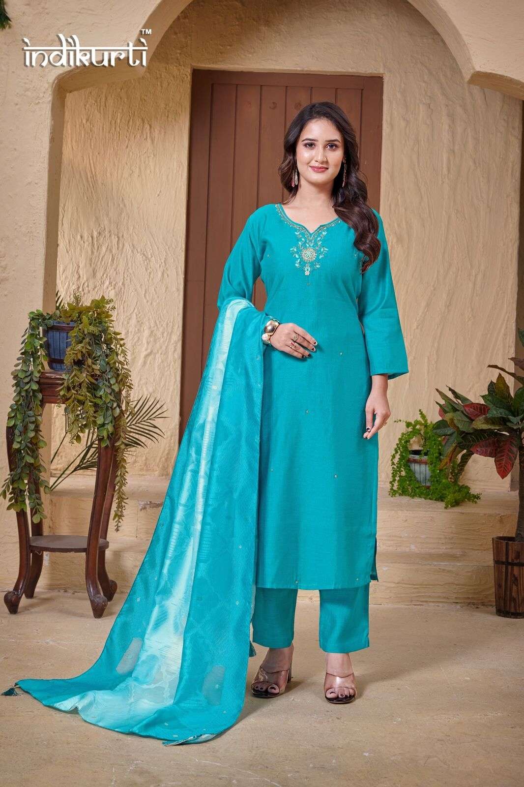 KARISHMA-2.1 BY INDIKURTI IN HEAVY VETICAN DYED WITH BRASSO JACQUARD SOFT DUPATTA 