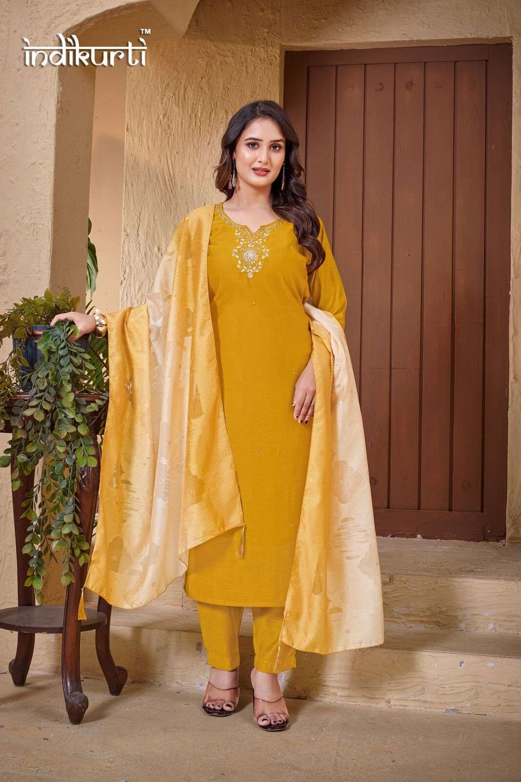 KARISHMA-2.1 BY INDIKURTI IN HEAVY VETICAN DYED WITH BRASSO JACQUARD SOFT DUPATTA 