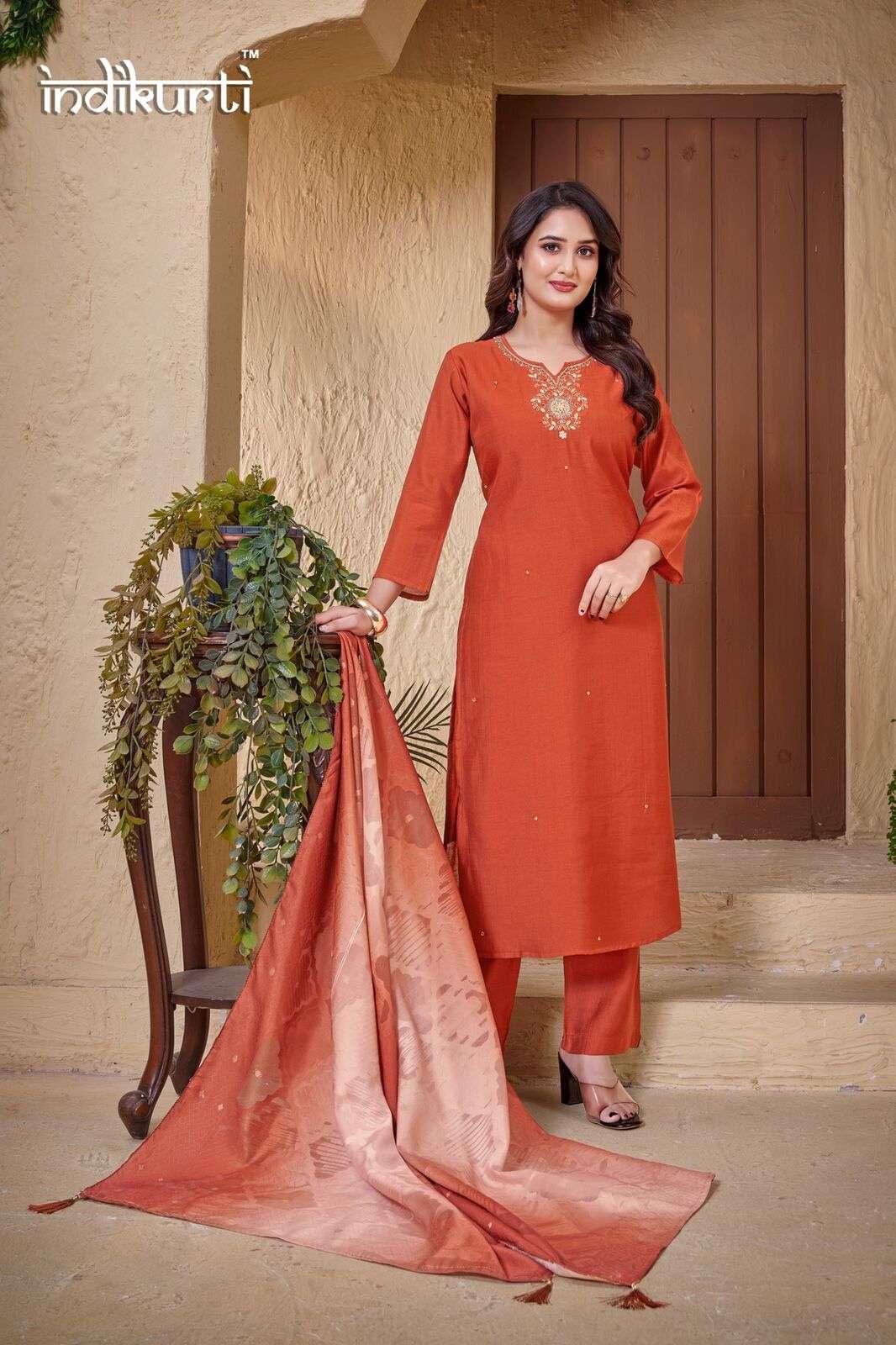 KARISHMA-2.1 BY INDIKURTI IN HEAVY VETICAN DYED WITH BRASSO JACQUARD SOFT DUPATTA 