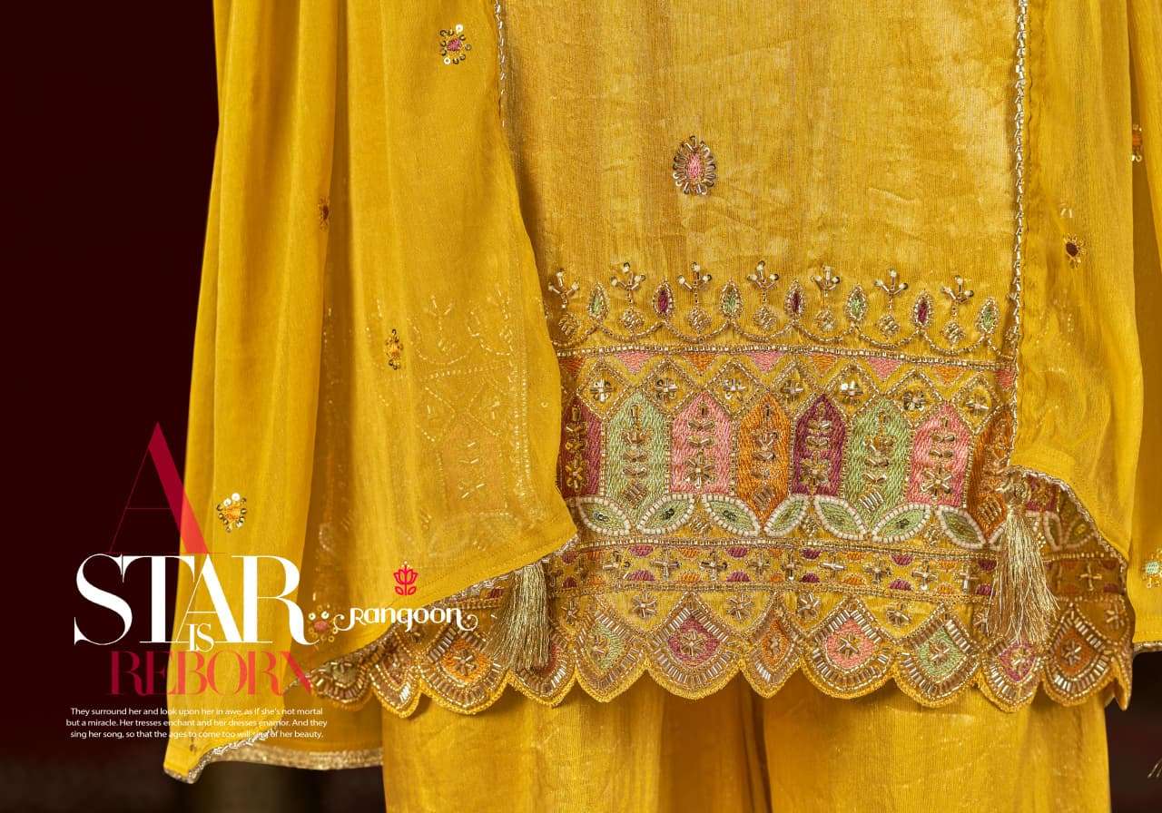 KAVITA BY RANGOON IN VISCOSE SIMMER WITH FANCY BEATS WORK AND FULL COTTON MAL INNER