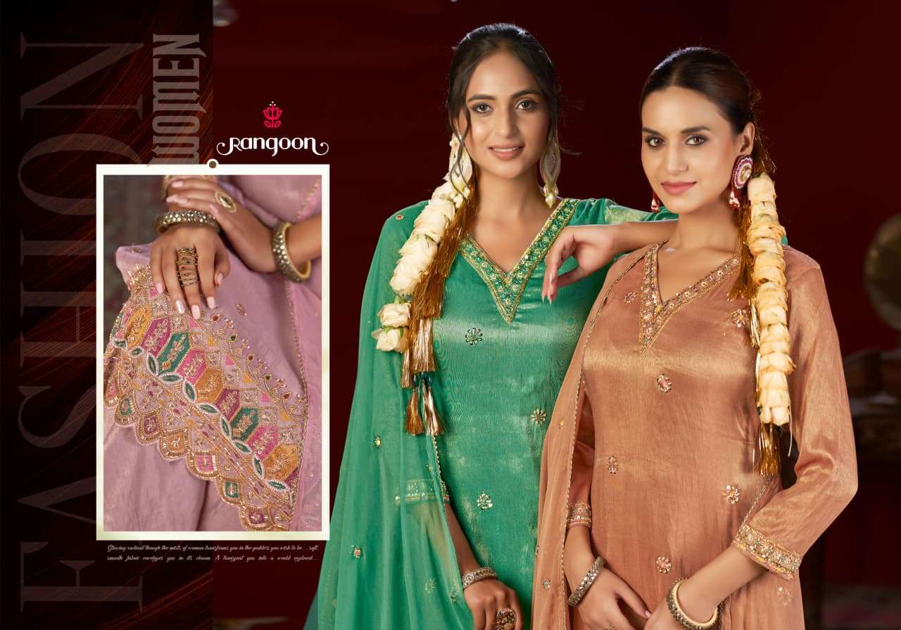 KAVITA BY RANGOON IN VISCOSE SIMMER WITH FANCY BEATS WORK AND FULL COTTON MAL INNER