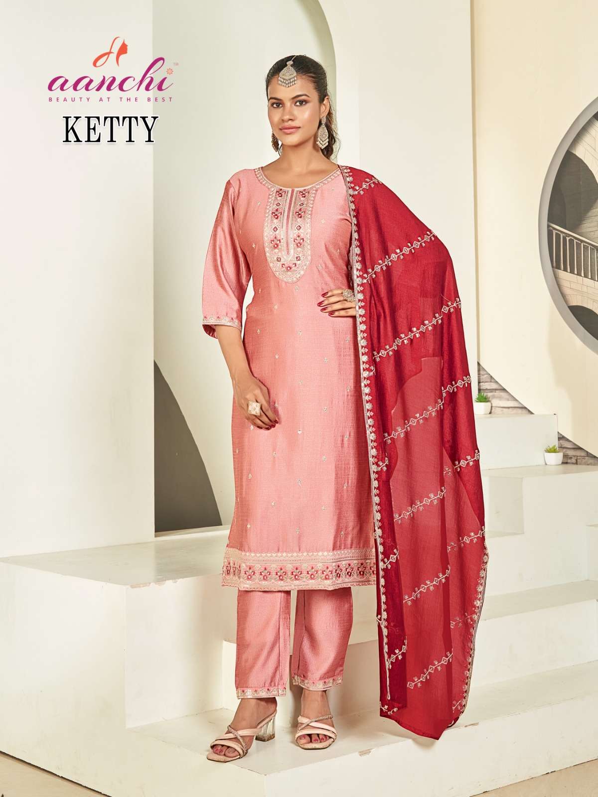 KITTY BY AANCHI IN VICHITRA SILK WITH CONTRAST FANCY DUPATTA WORK 