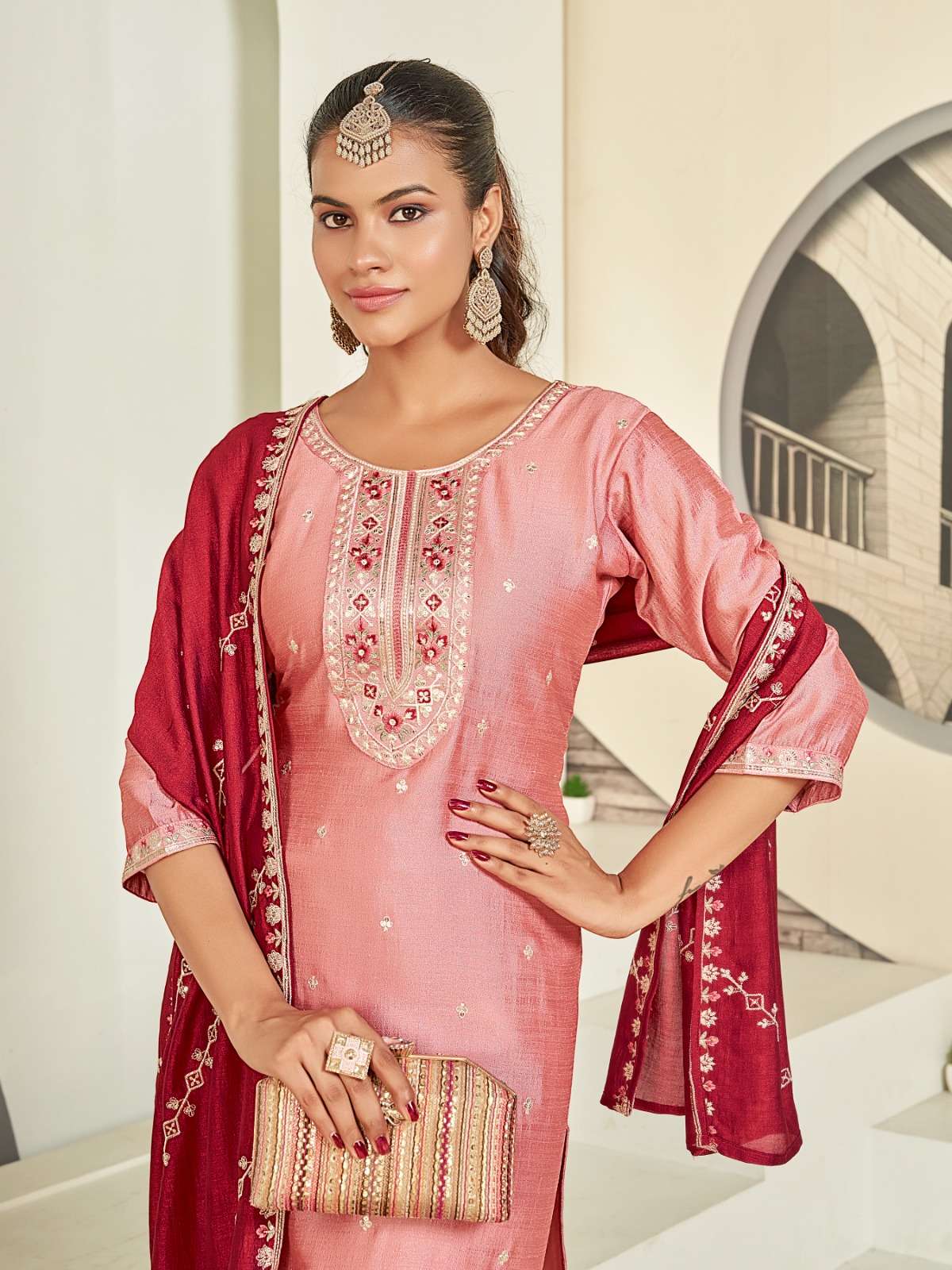 KITTY BY AANCHI IN VICHITRA SILK WITH CONTRAST FANCY DUPATTA WORK 