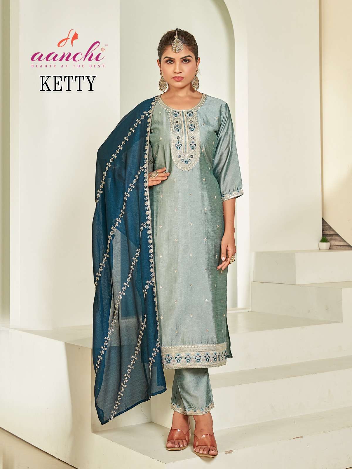 KITTY BY AANCHI IN VICHITRA SILK WITH CONTRAST FANCY DUPATTA WORK 