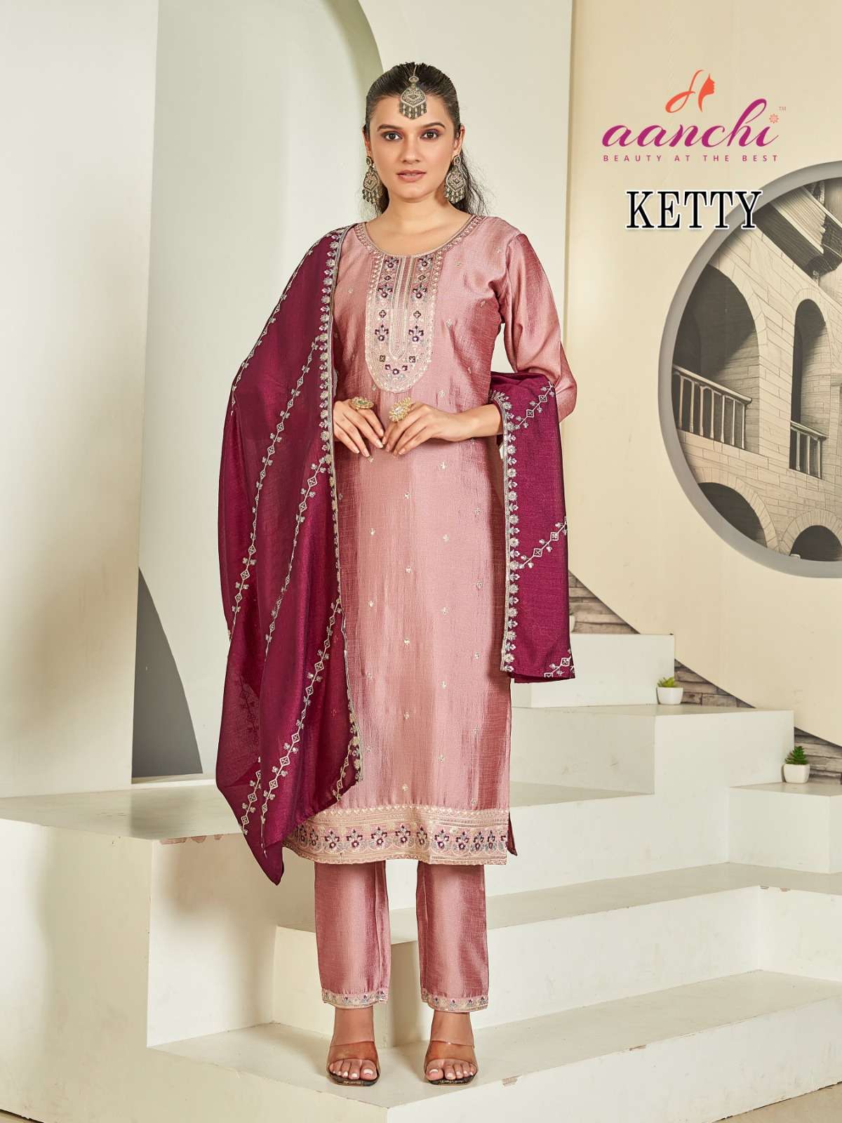 KITTY BY AANCHI IN VICHITRA SILK WITH CONTRAST FANCY DUPATTA WORK 