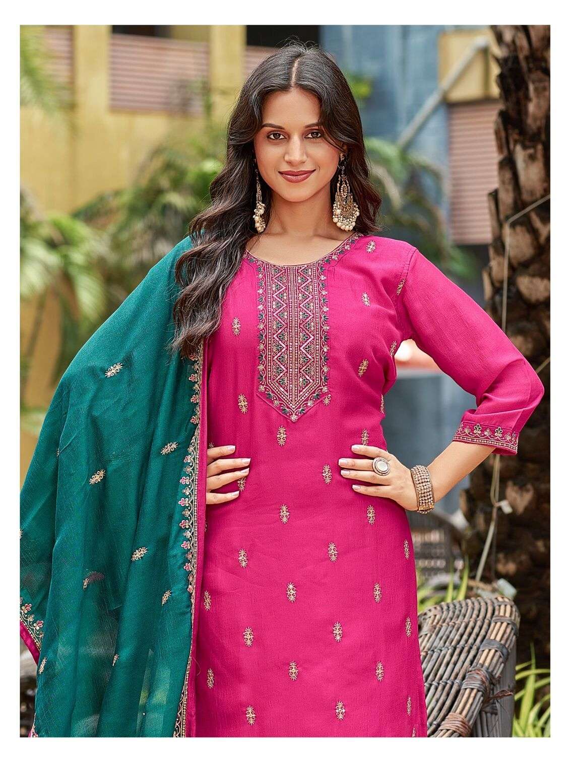 KIWI BY AANCHI IN VICHITRA SILK WITH CONTRAST FANCY DUPATTA WORK 