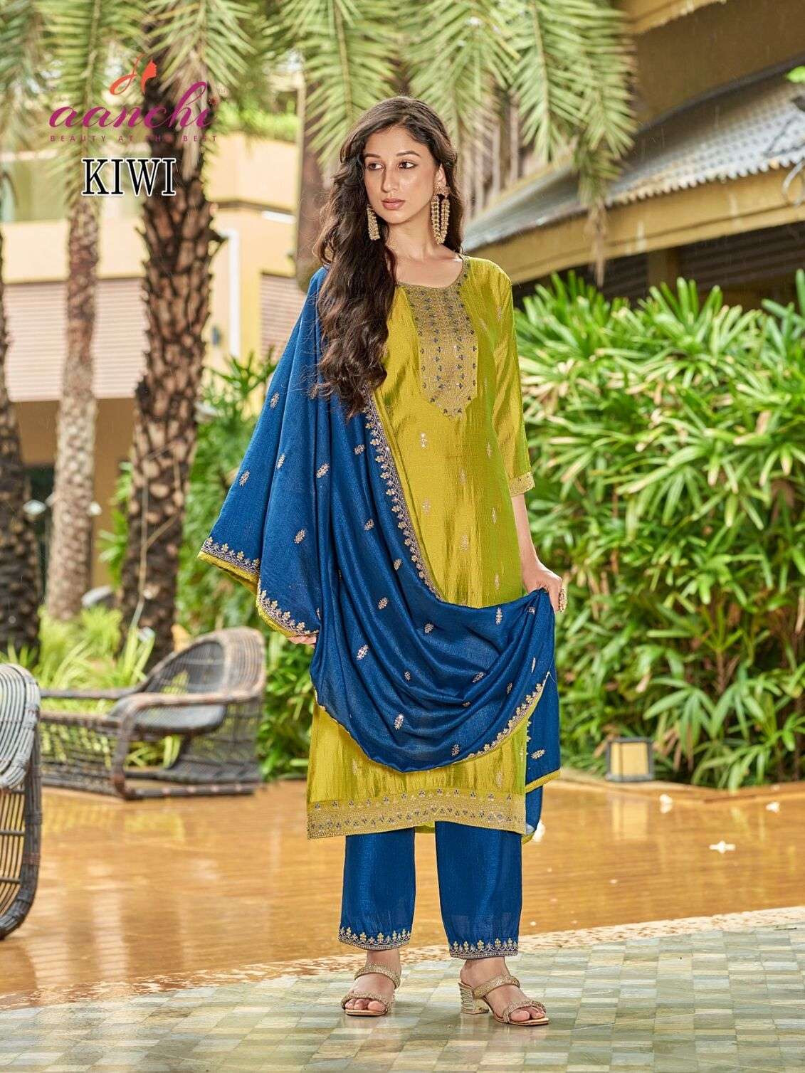 KIWI BY AANCHI IN VICHITRA SILK WITH CONTRAST FANCY DUPATTA WORK 